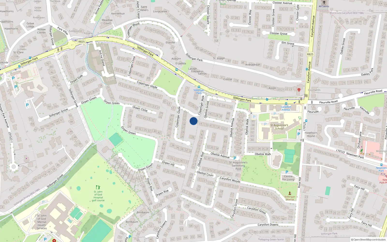 Overhead map showing the location of 4 Coppinger Walk, Stillorgan