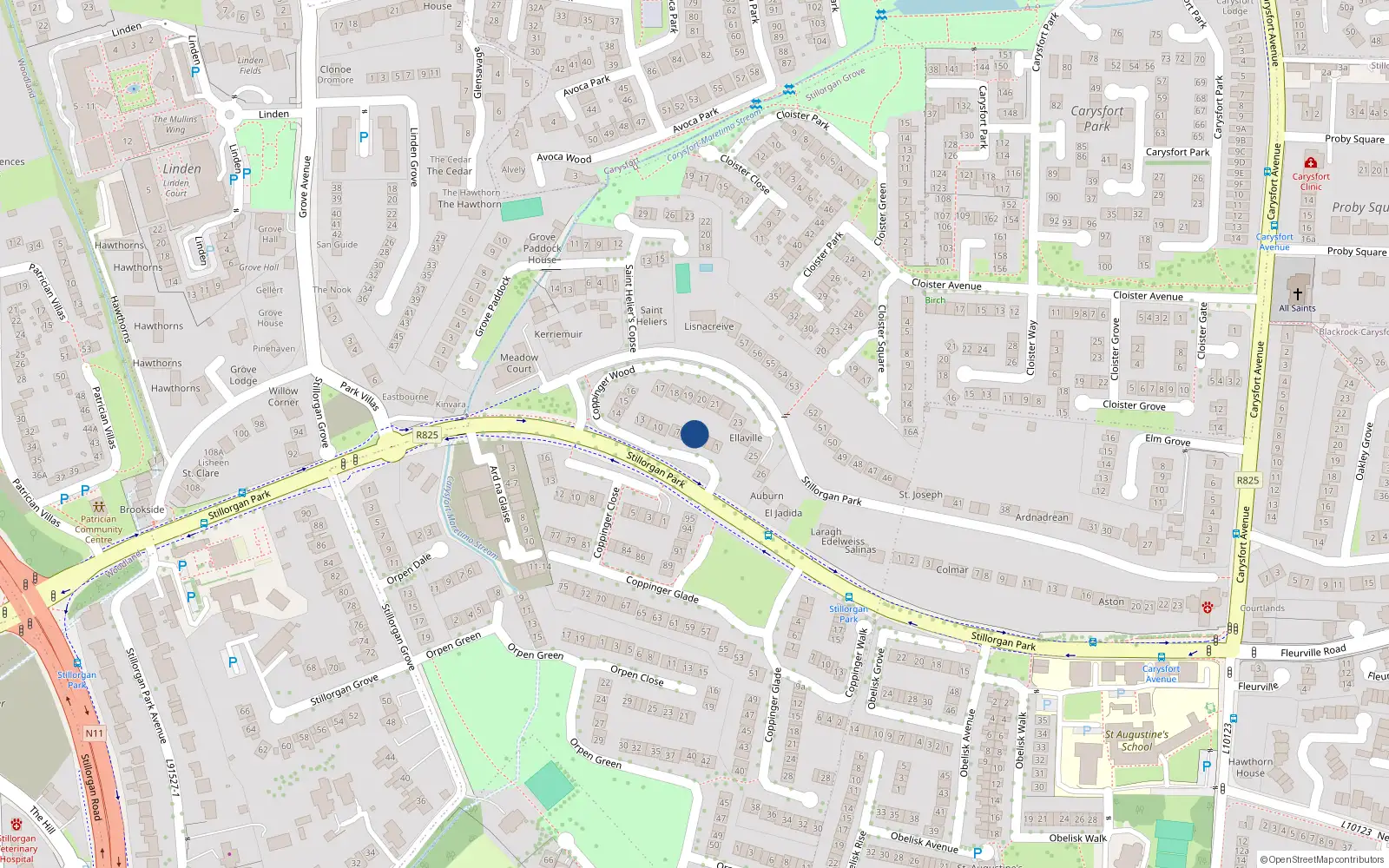 Overhead map showing the location of 4 Coppinger Wood, Blackrock