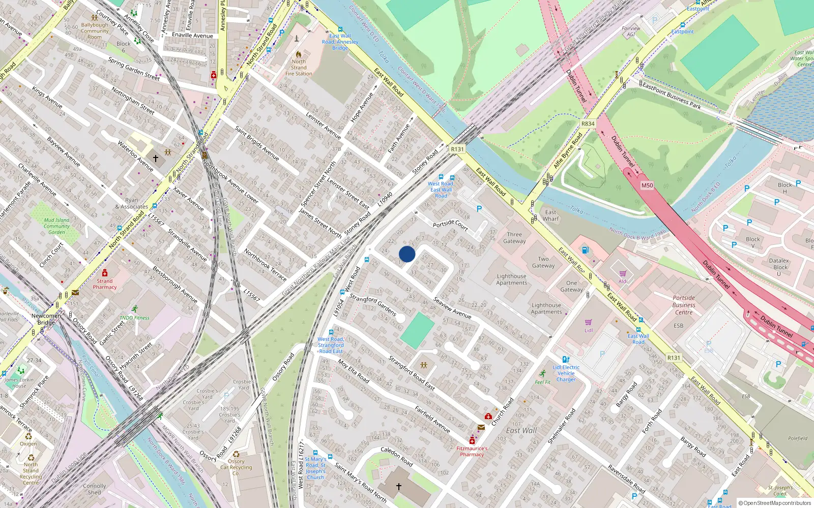 Overhead map showing the location of 4 Crescent Gardens, East Wall, Dublin 3