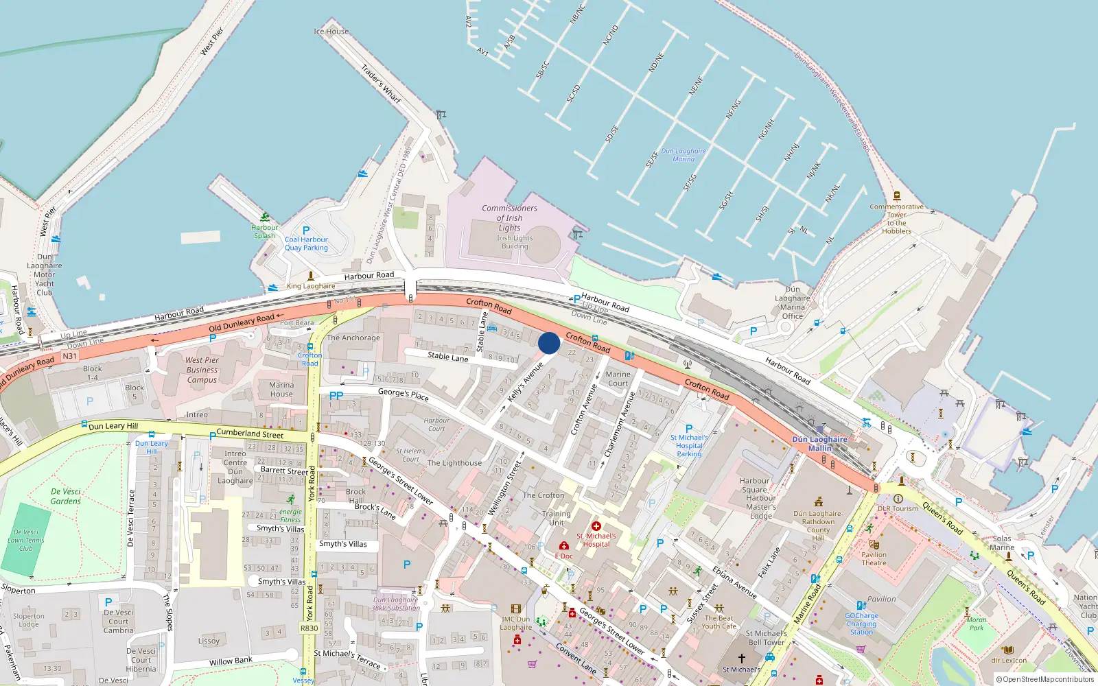 Overhead map showing the location of 4 Crofton Road, Co. Dublin