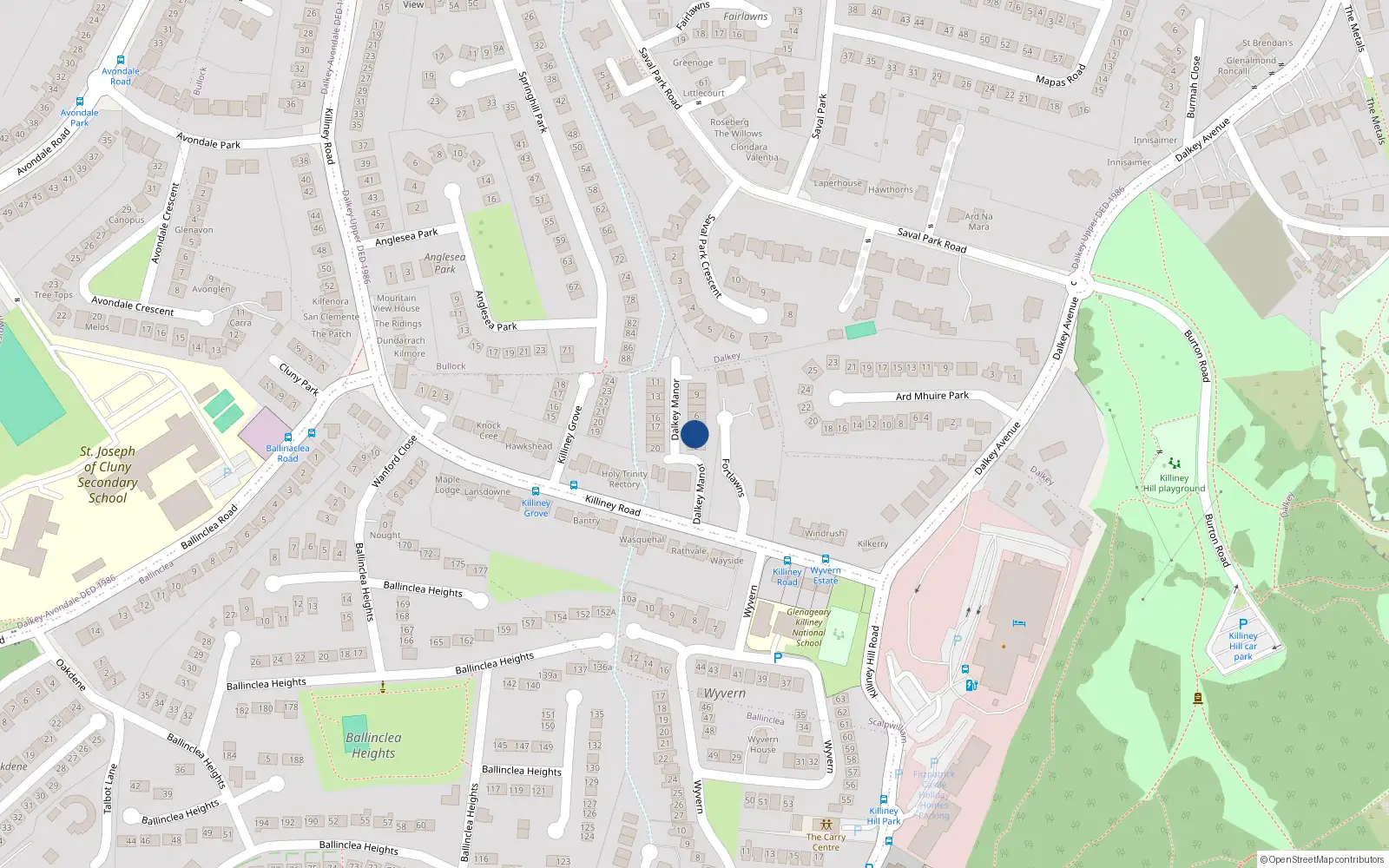 Overhead map showing the location of 4 Dalkey Manor, Killiney Road, Dalkey