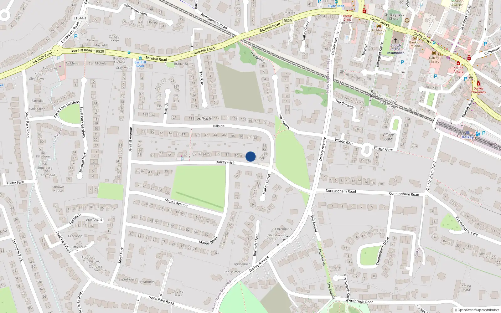 Overhead map showing the location of 4 Dalkey Park, Dalkey, Co Dublin