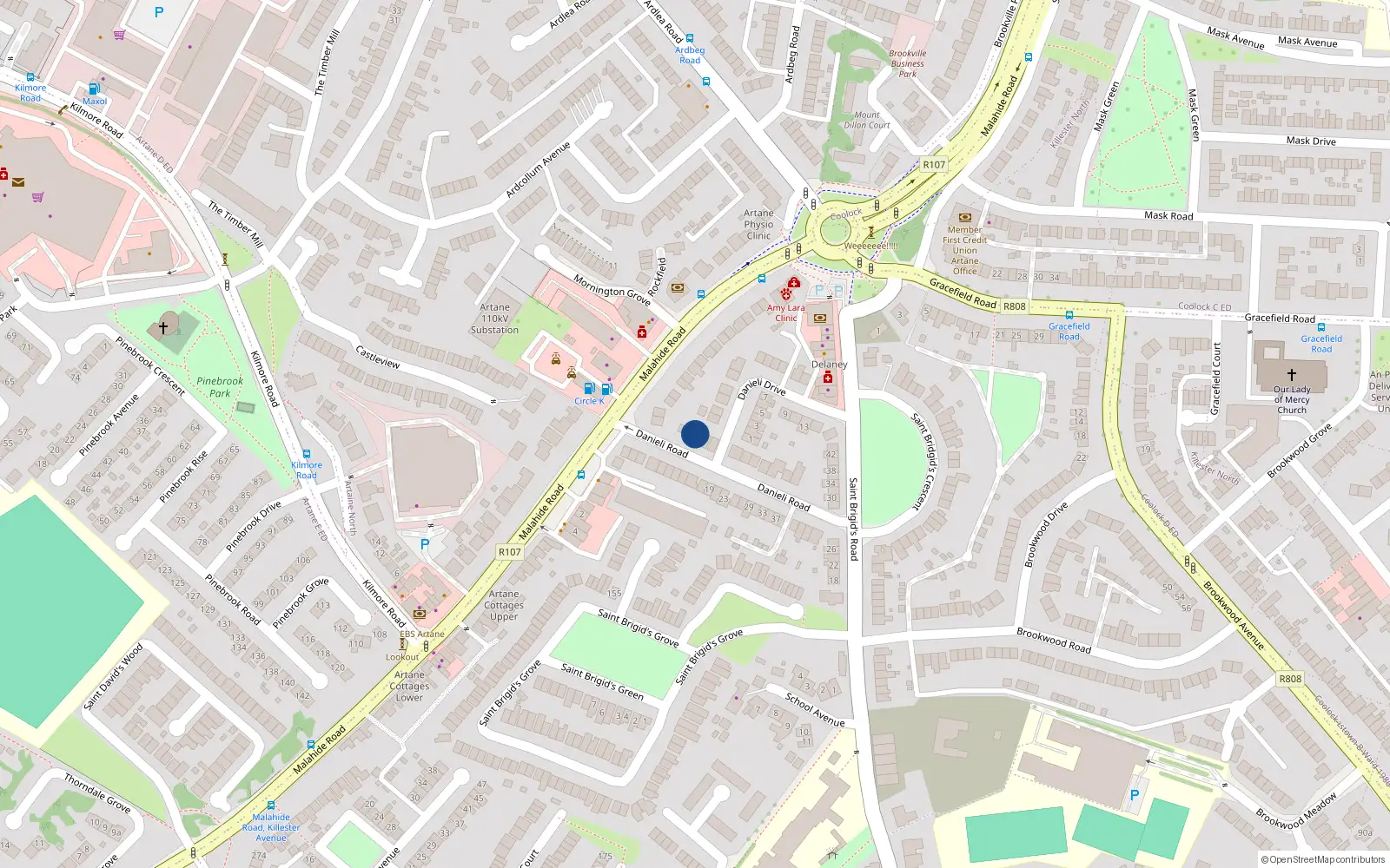 Overhead map showing the location of 4 Danieli Road, Dublin 5