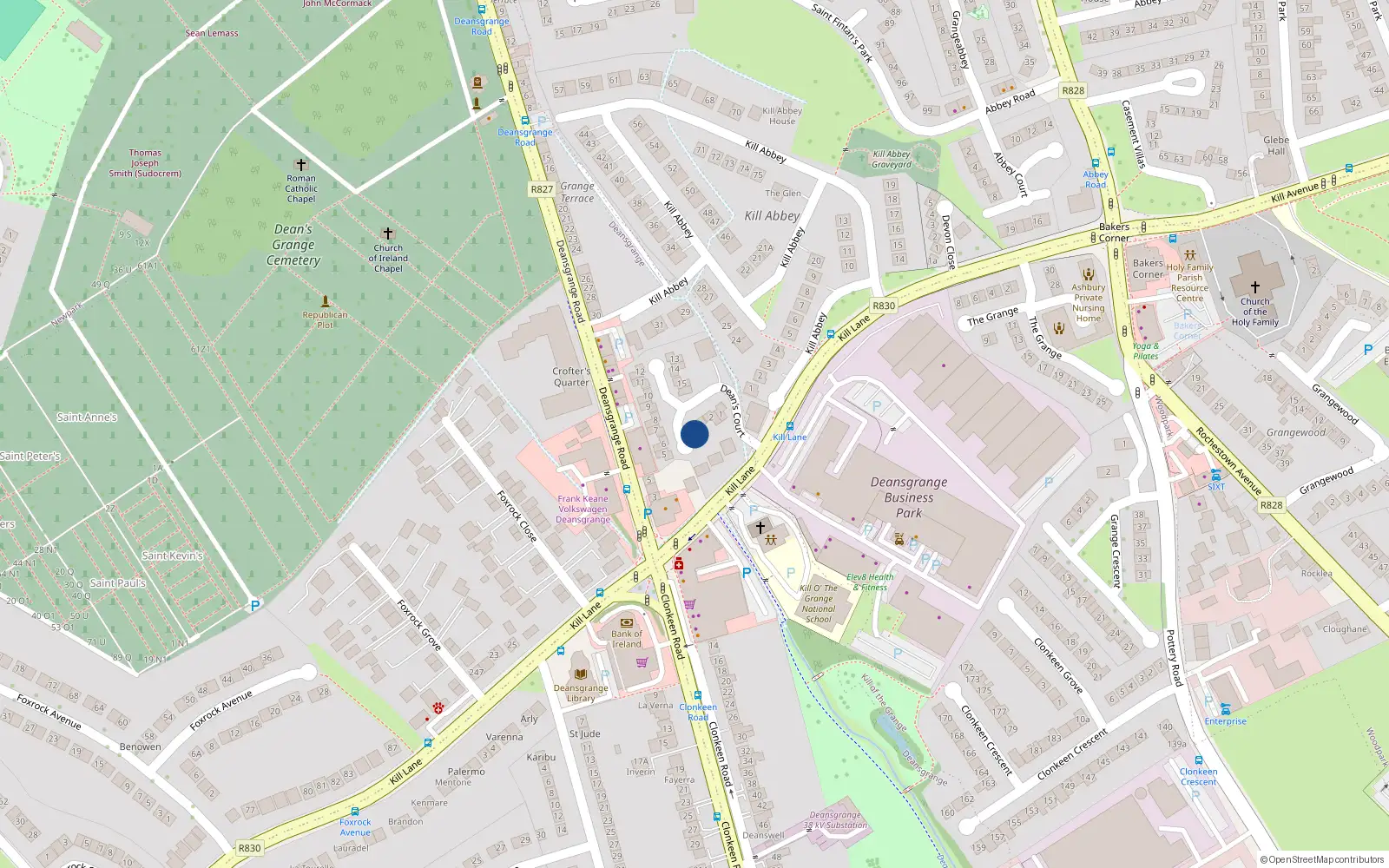 Overhead map showing the location of 4 Deans Court, Blackrock