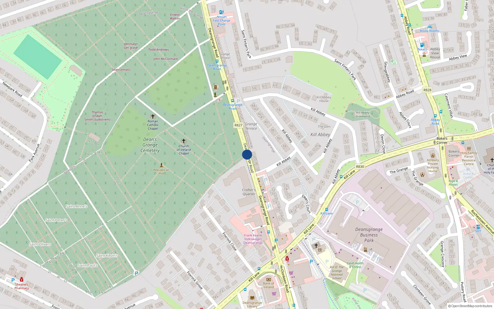 Overhead map showing the location of 4 Deansgrange Road, Blackrock