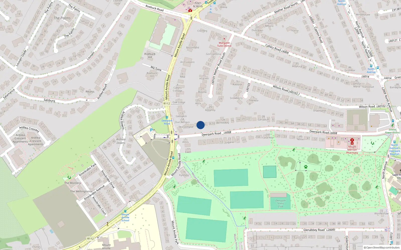 Overhead map showing the location of 4 Deerpark Road, Mount Merrion, Co Dublin