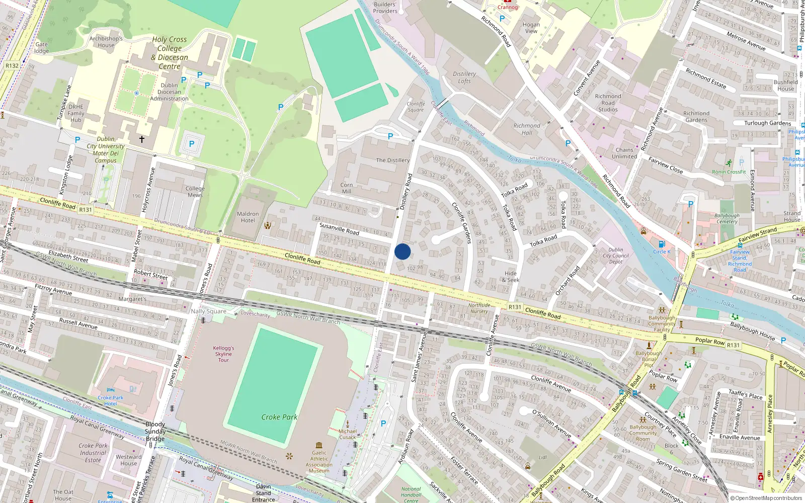Overhead map showing the location of 4 Distillery Road, Dublin 3