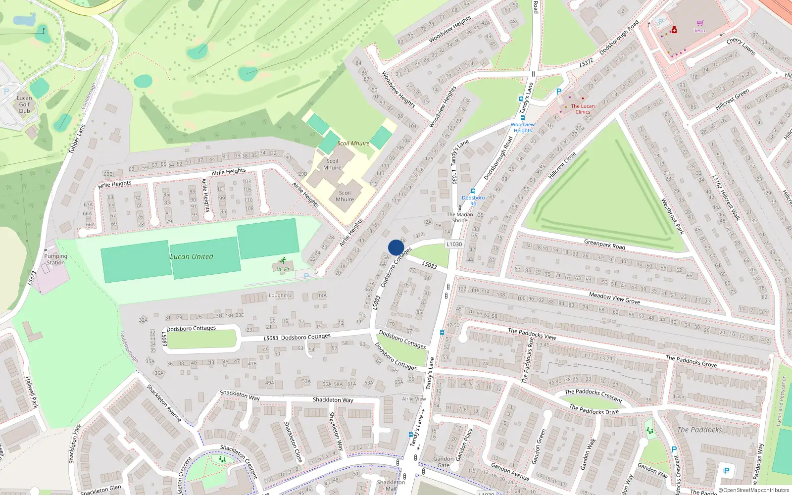 Overhead map showing the location of 4 Dodsborough Cottages, Lucan