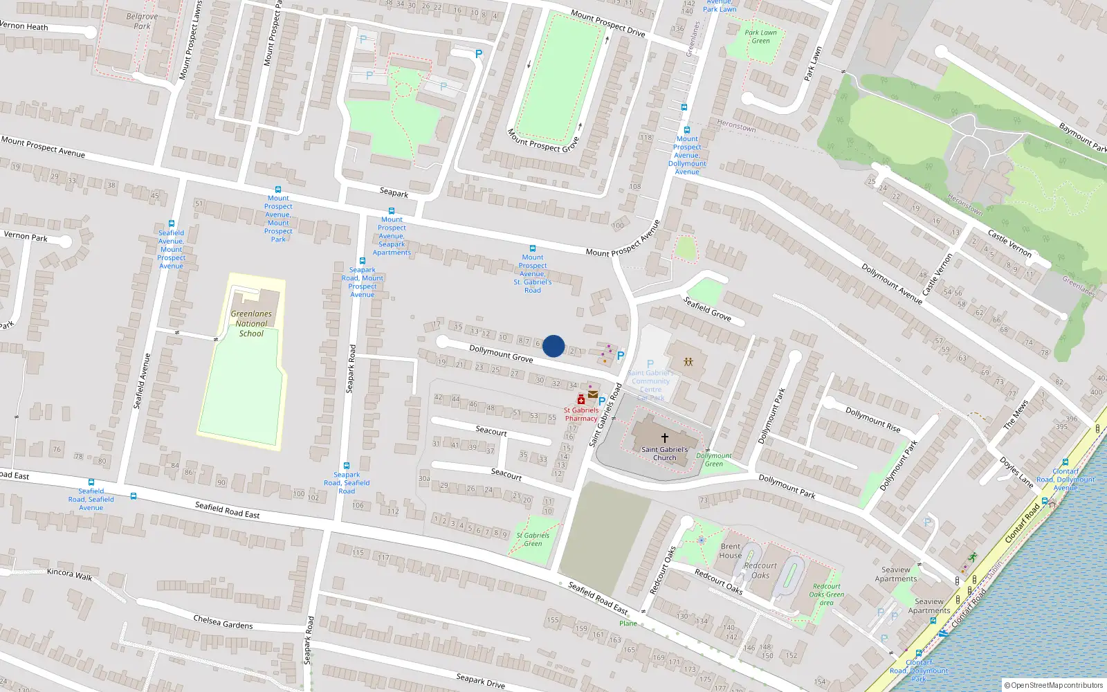 Overhead map showing the location of 4 Dollymount Grove, Dublin 3