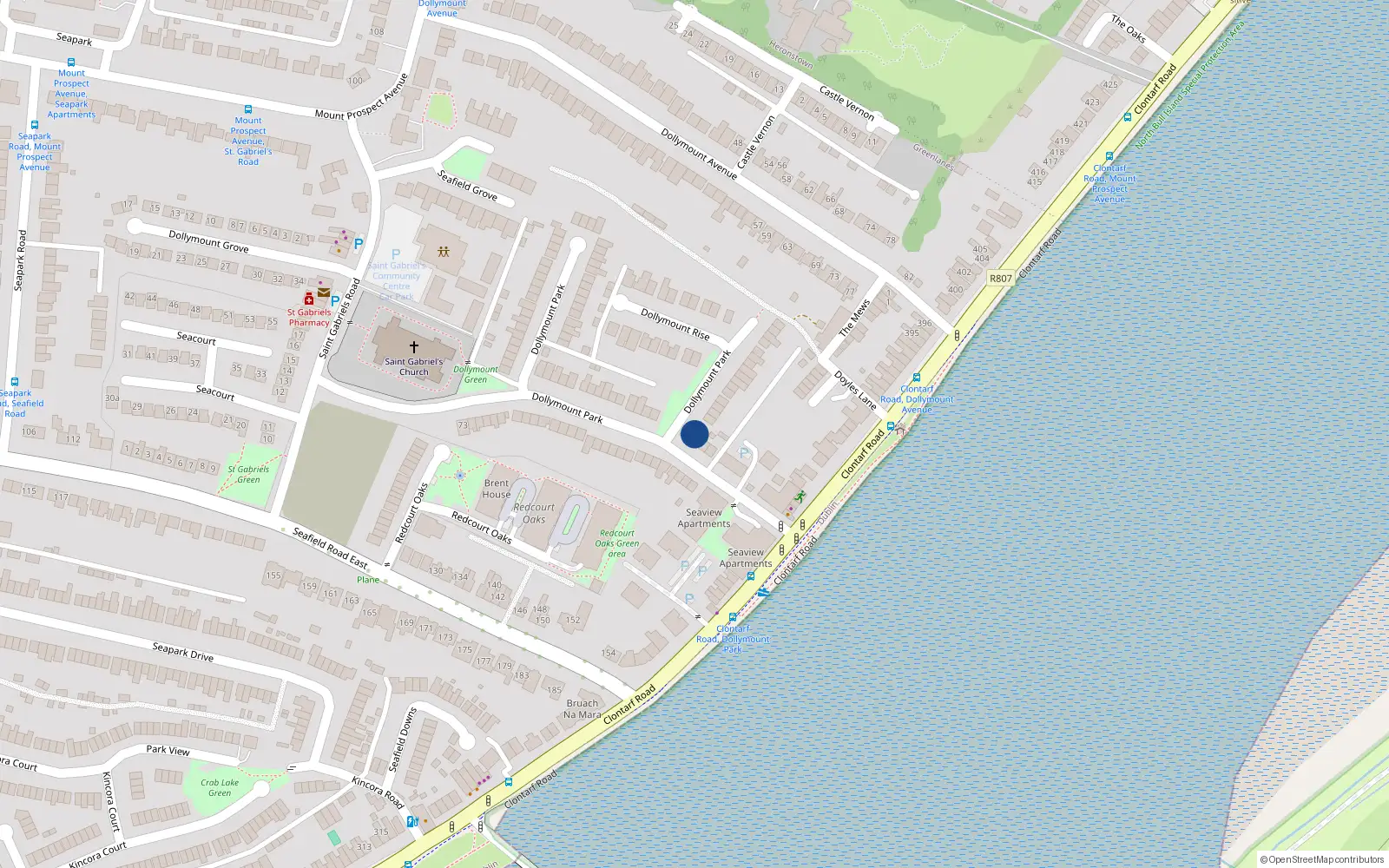 Overhead map showing the location of 4 Dollymount Park, Dublin 3