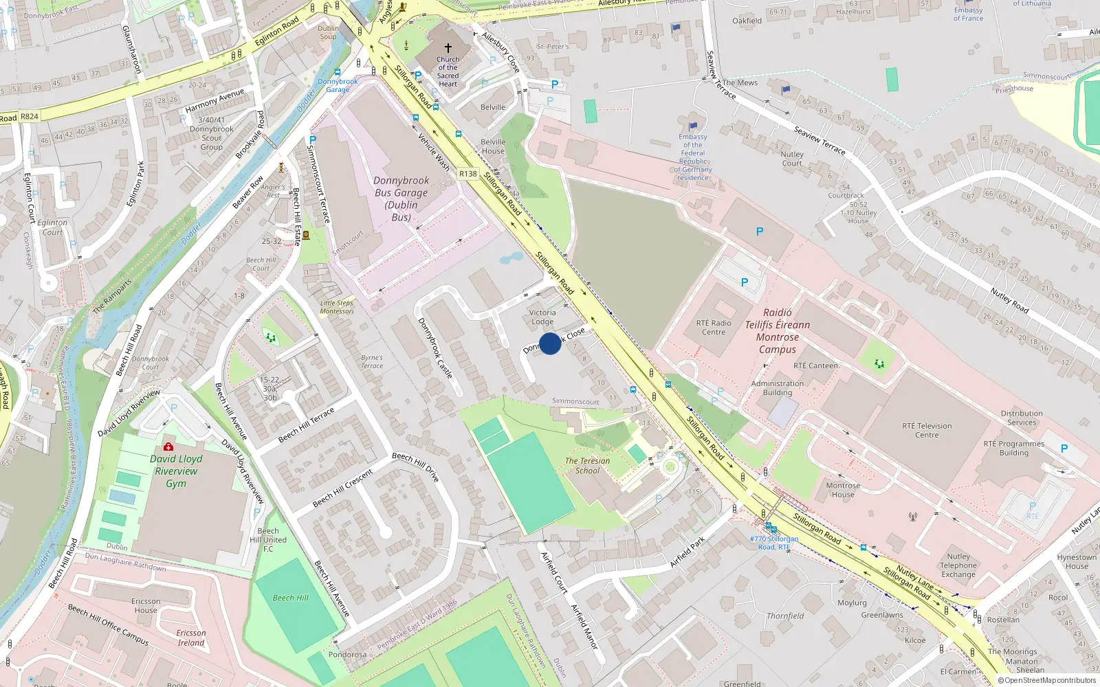 Overhead map showing the location of 4 Donnybrook Close, Simmonscourt