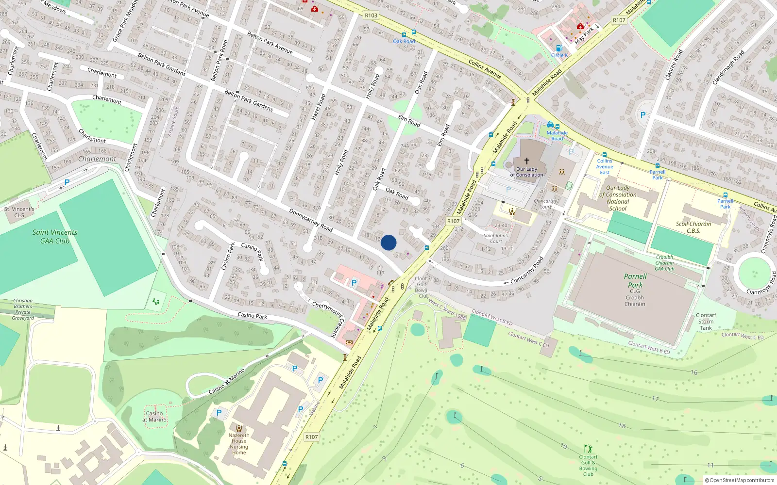 Overhead map showing the location of 4 Donnycarney Road, Dublin 9