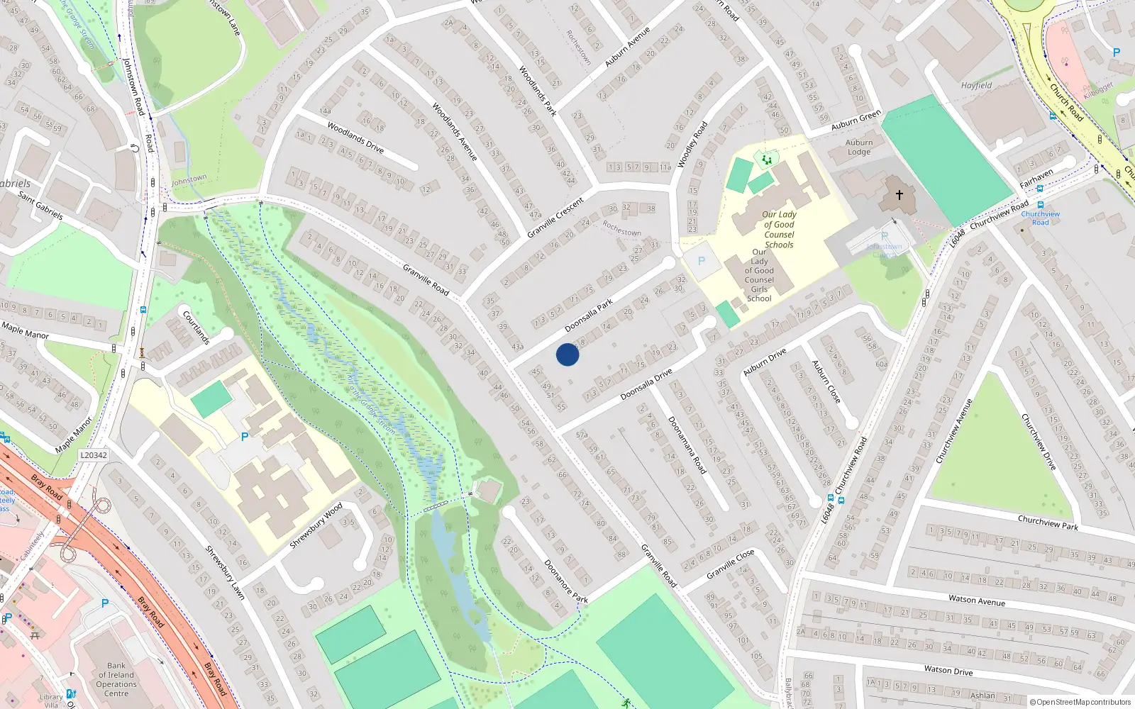 Overhead map showing the location of 4 Doonsala Park, Dunlaoghaire, Dublin