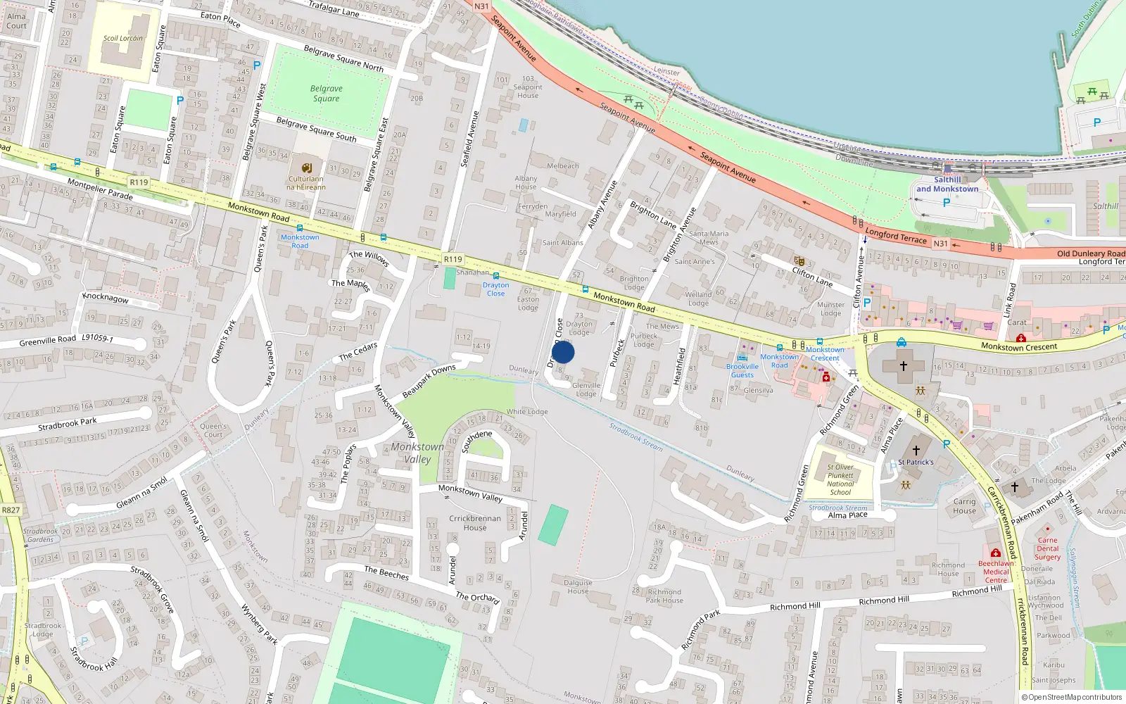 Overhead map showing the location of 4 Drayton Close, Monkstown