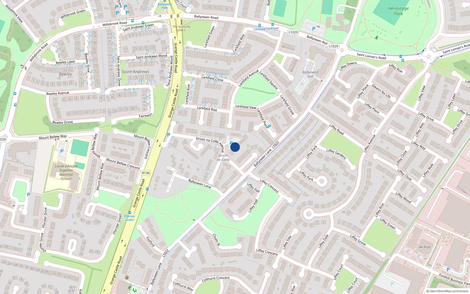 Overhead map showing the location of 4 Droim na Coille, Lucan