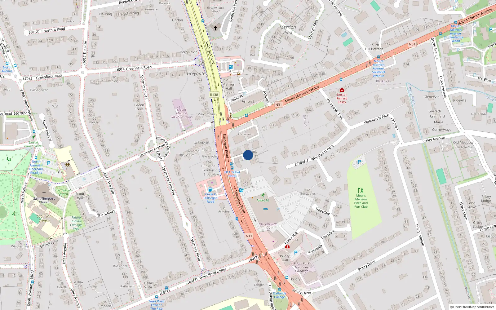 Overhead map showing the location of 4 Dualla Court, Stillorgan Road, Stillorgan