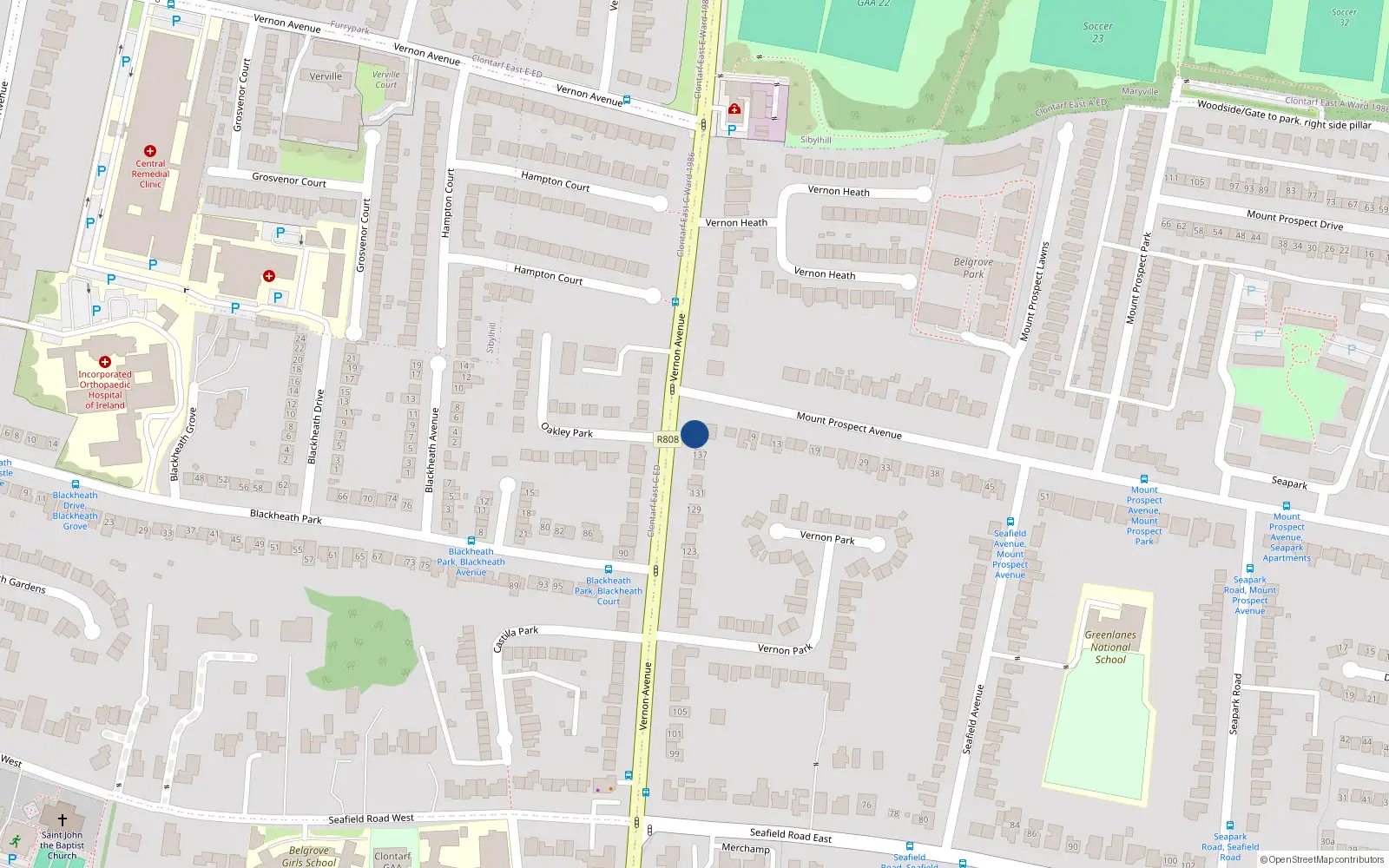 Overhead map showing the location of 4 Duncan Court, 139 Vernon Avenue, Clontarf Dublin 3