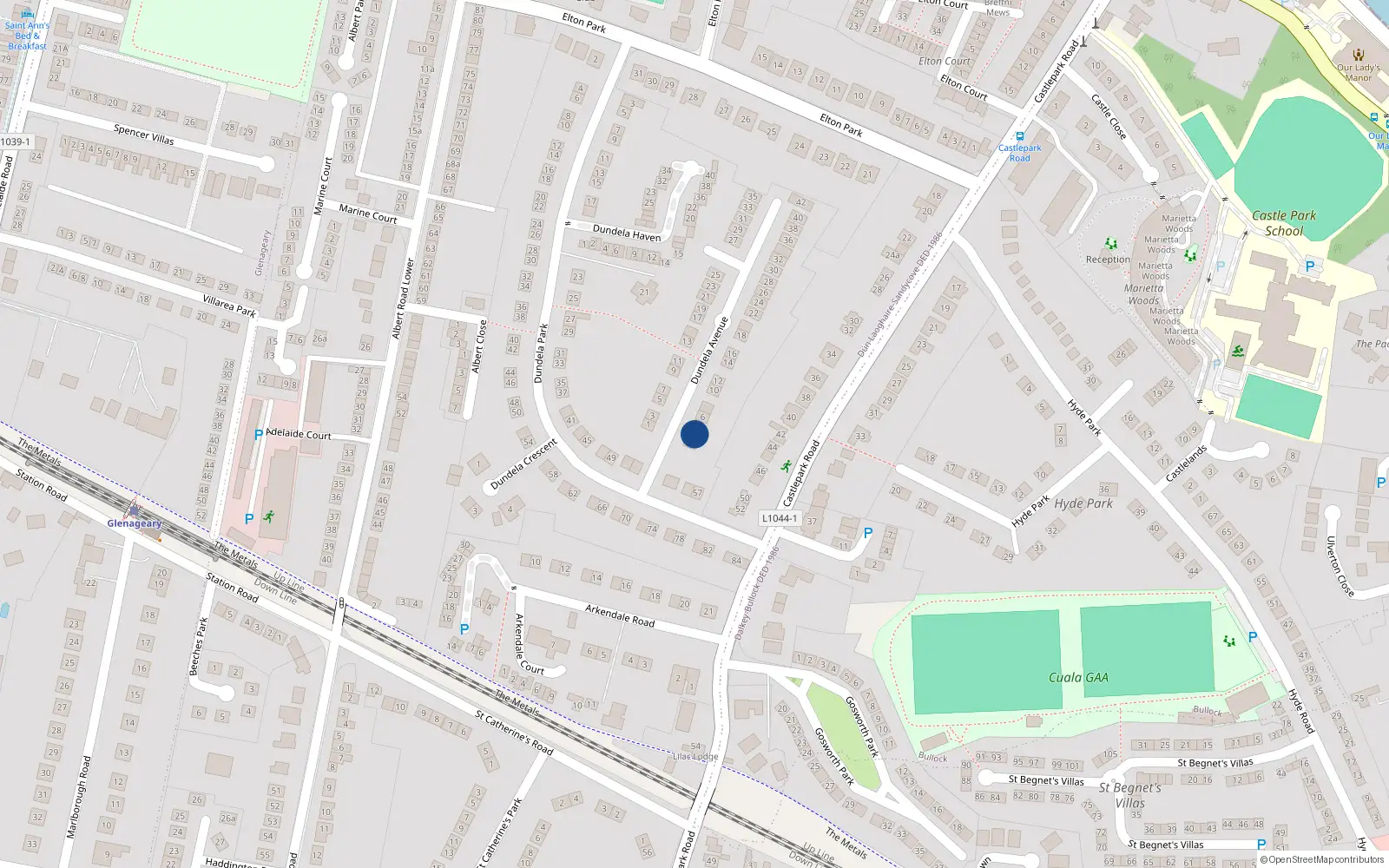 Overhead map showing the location of 4, 4 Dundela Avenue, Sandycove