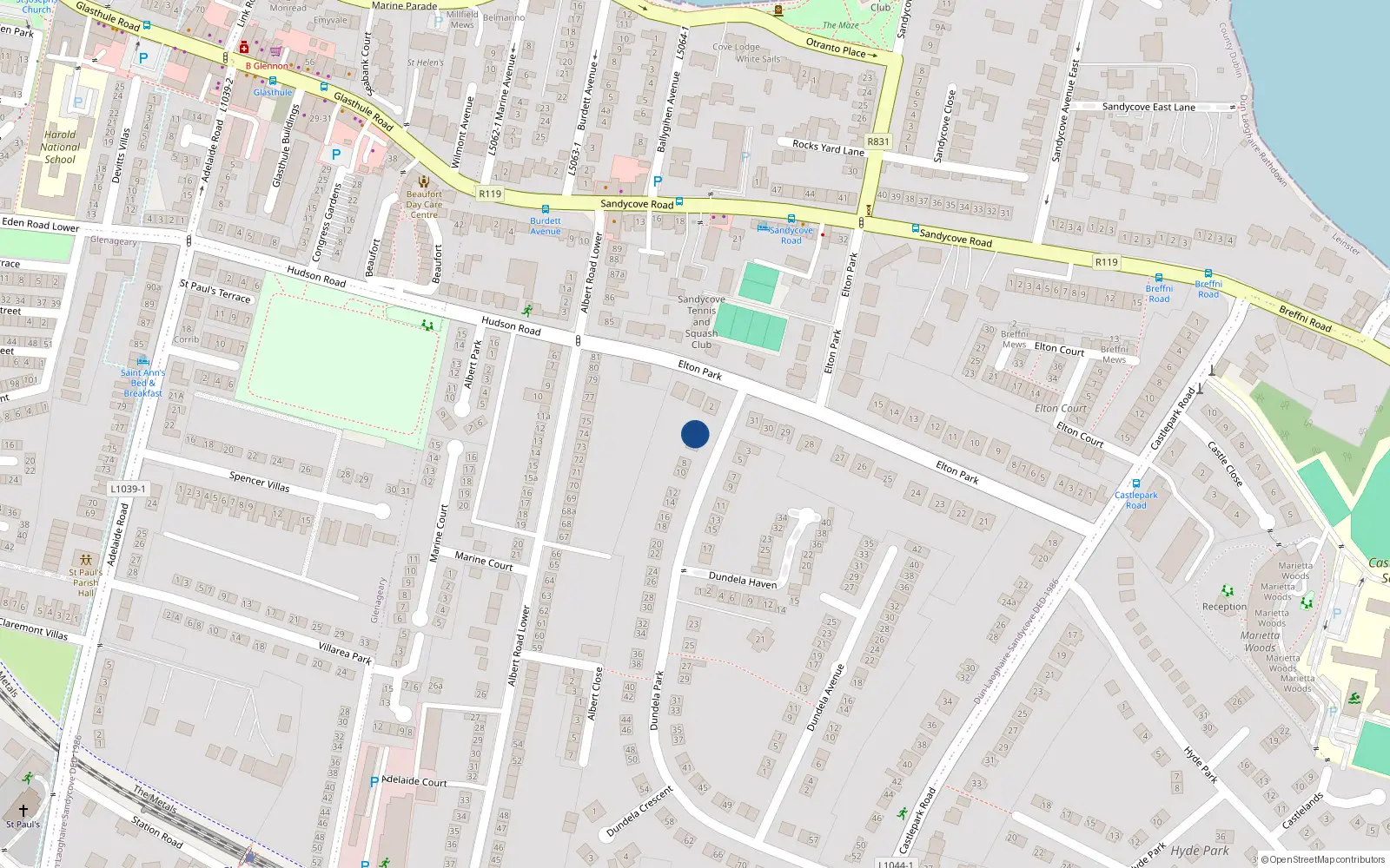 Overhead map showing the location of 4 Dundela Park, Dublin