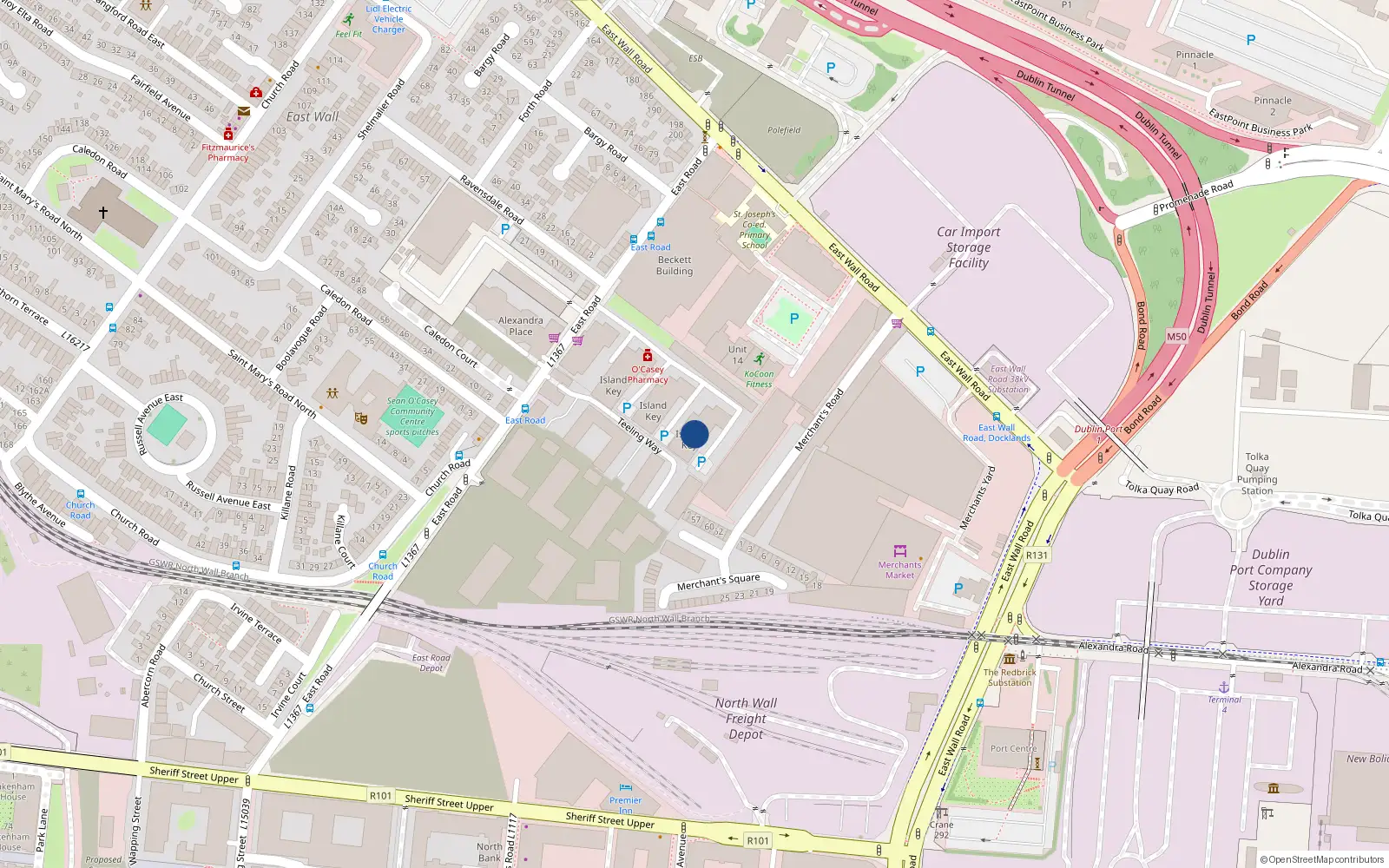 Overhead map showing the location of 4, 4 East Road, Dublin 3