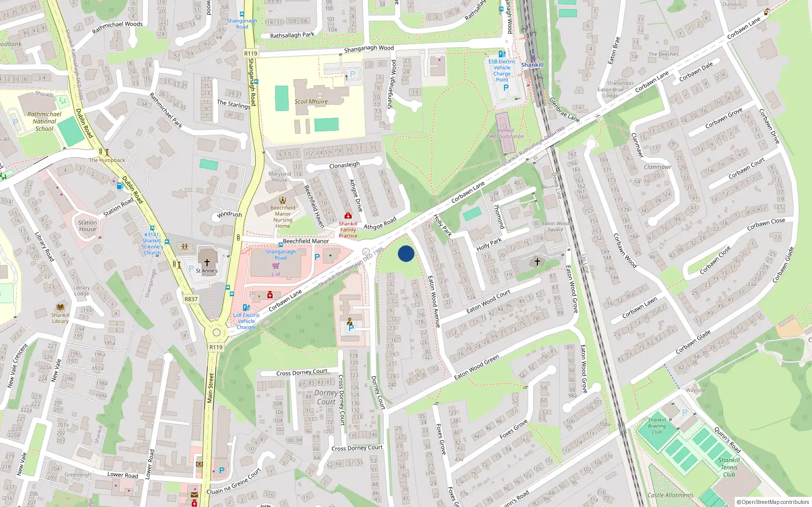 Overhead map showing the location of 4 Eaton Wood Avenue, Shankill