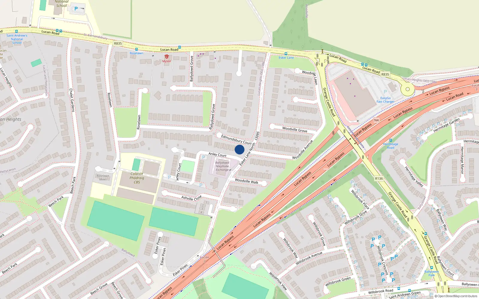 Overhead map showing the location of 4 Edmondsbury Court, Esker Lane, Lucan