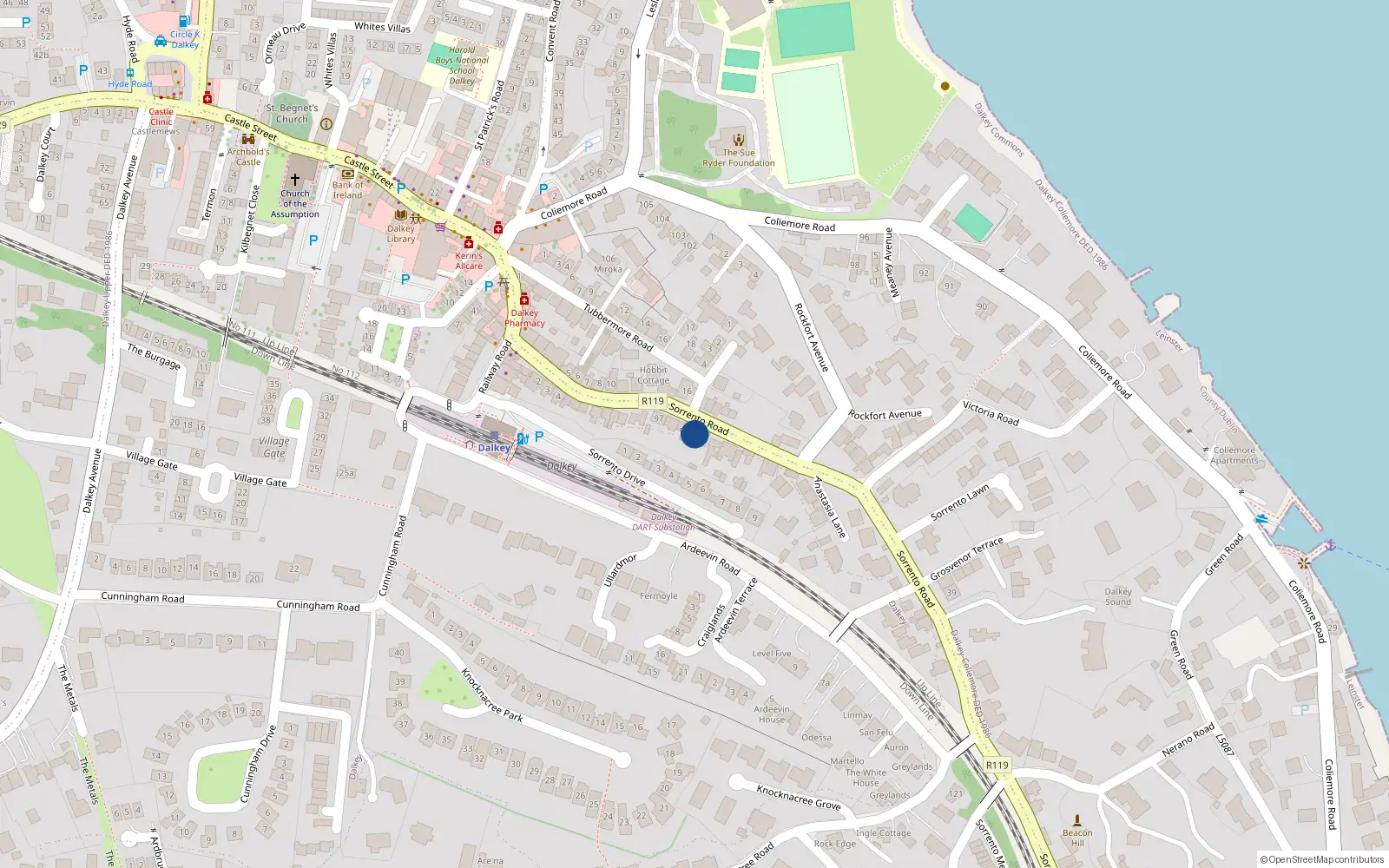 Overhead map showing the location of 4 Edward Terrace, Sorrento Road, Dalkey