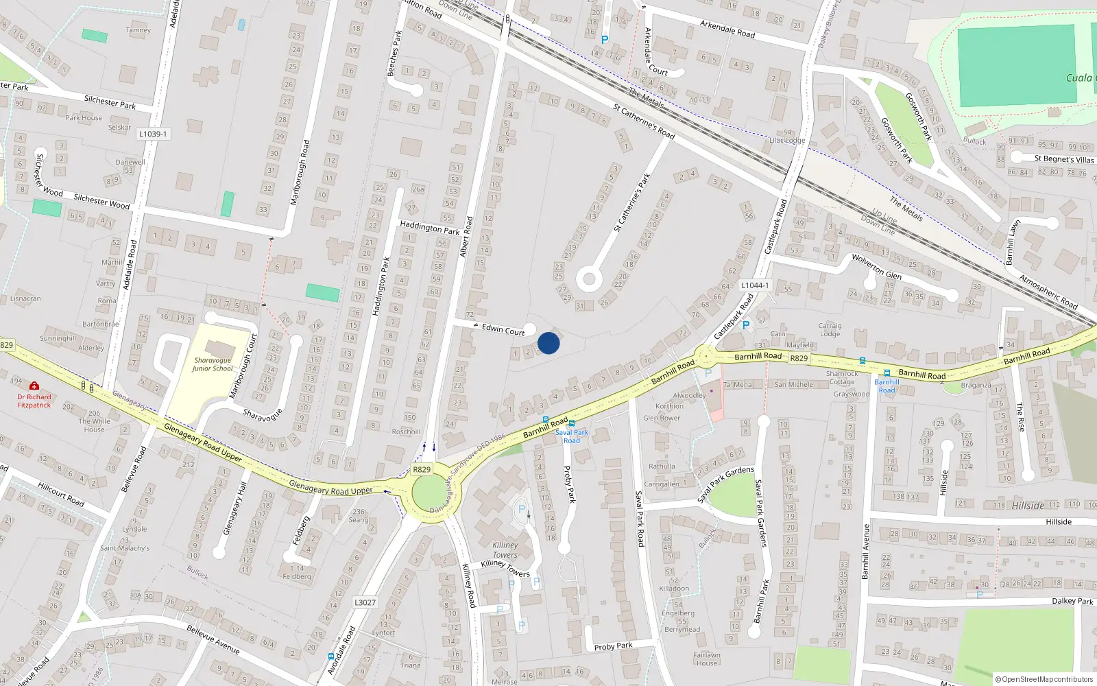 Overhead map showing the location of 4 Edwin Court, Glenageary