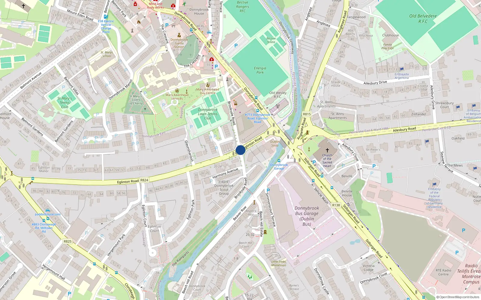 Overhead map showing the location of 4 Eglinton Road, Donnybrook