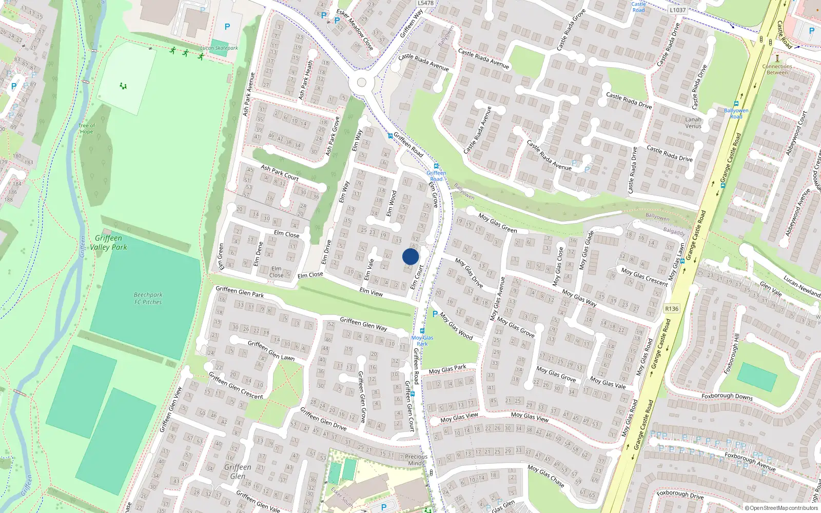 Overhead map showing the location of 4 Elm Court, Lucan