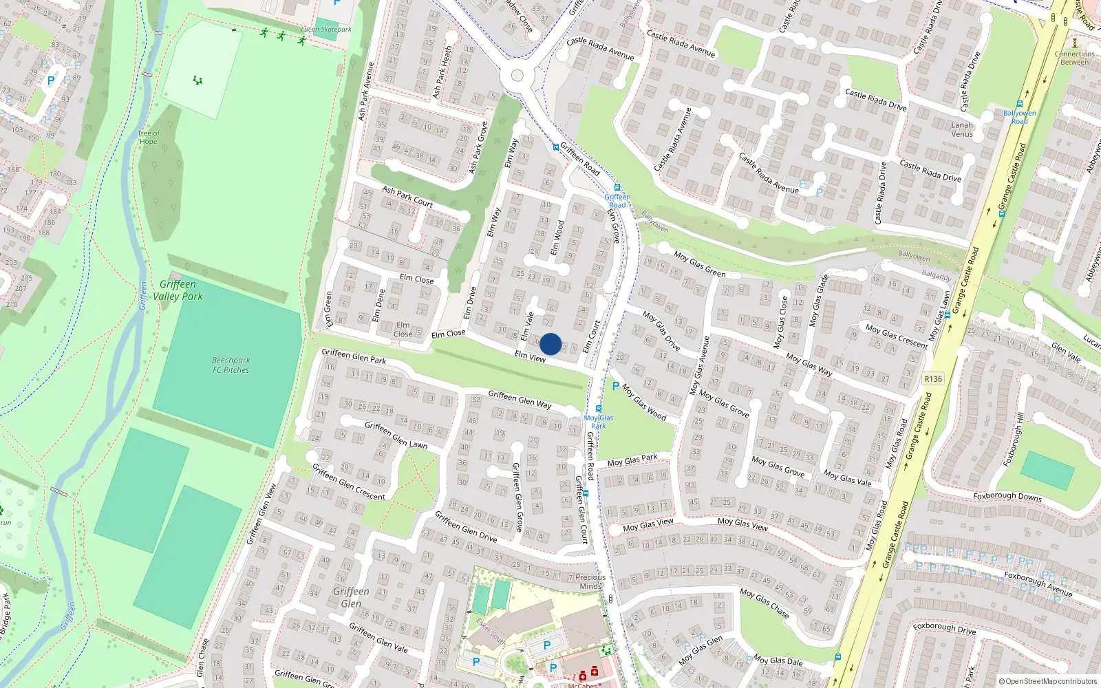 Overhead map showing the location of 4 Elm View, Lucan