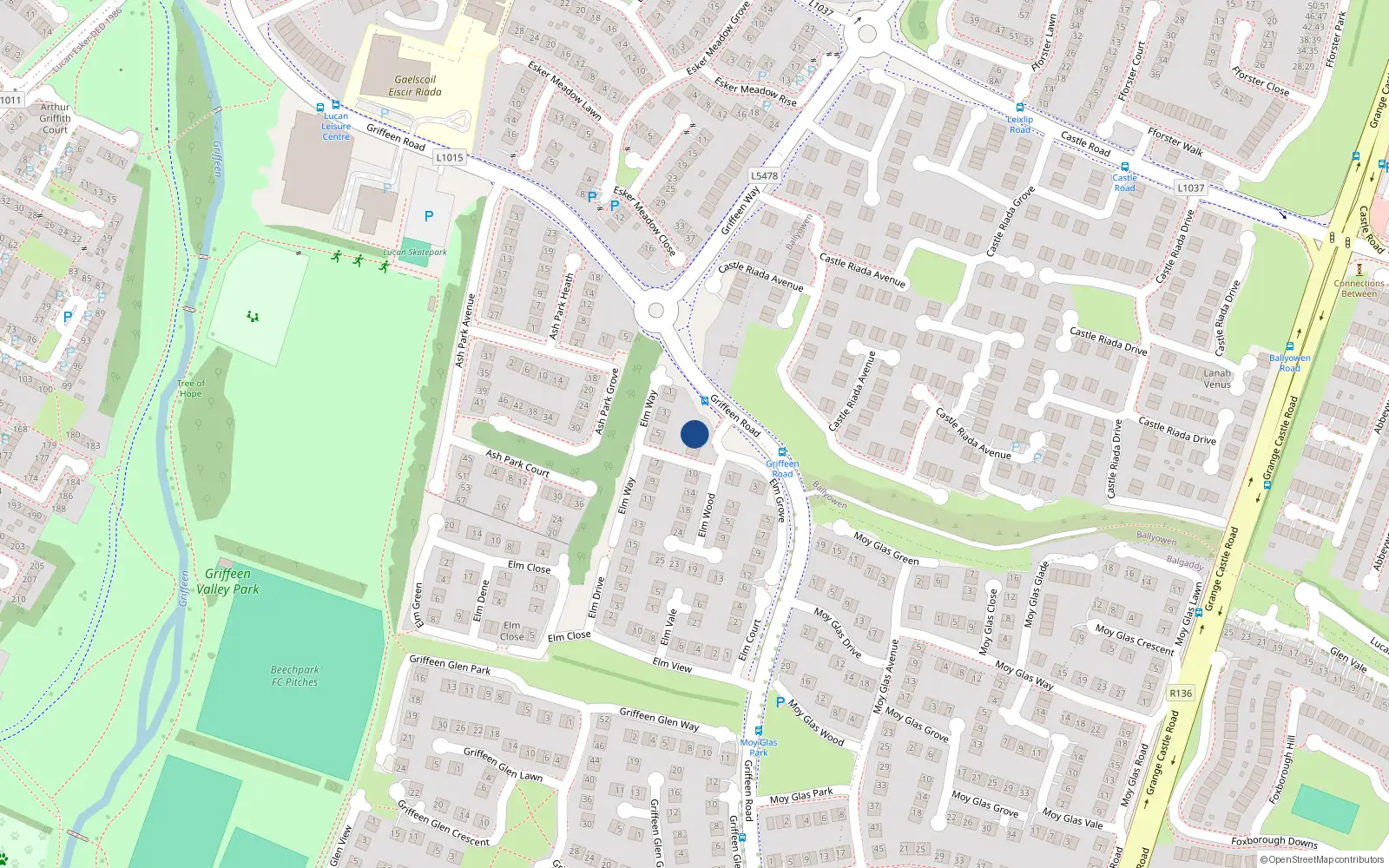 Overhead map showing the location of 4 Elmwood, Griffeen Valley, Lucan