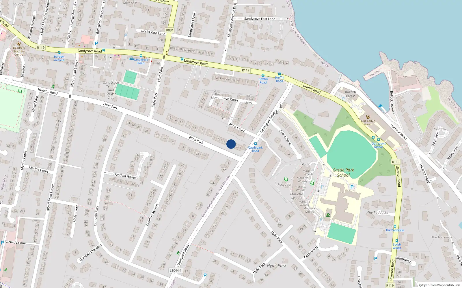 Overhead map showing the location of 4 Elton Park, Sandycove, Dun Laoighaire
