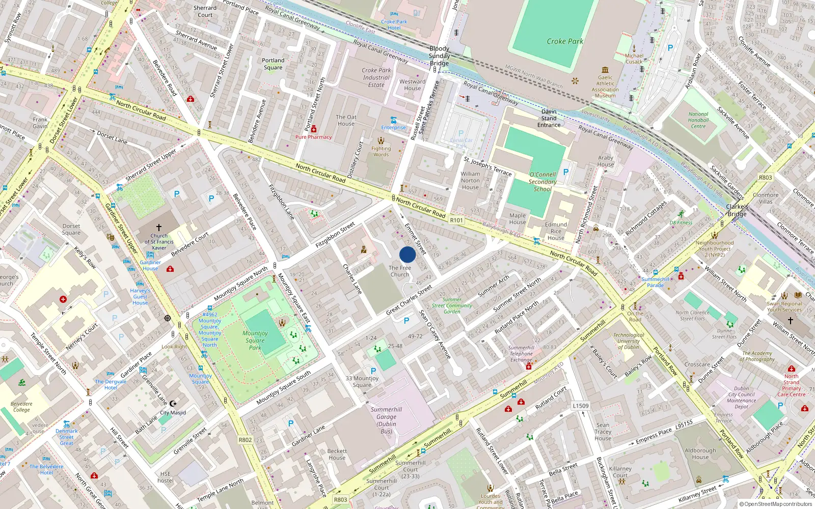 Overhead map showing the location of 4 Emmet Street, Dublin 1