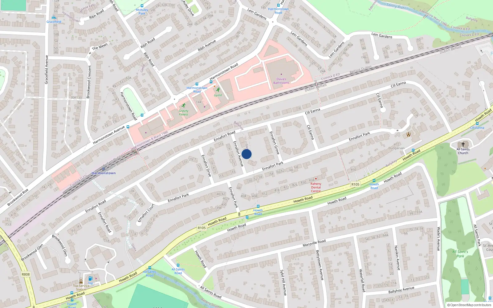 Overhead map showing the location of 4 Ennafort Avenue, Dublin 5