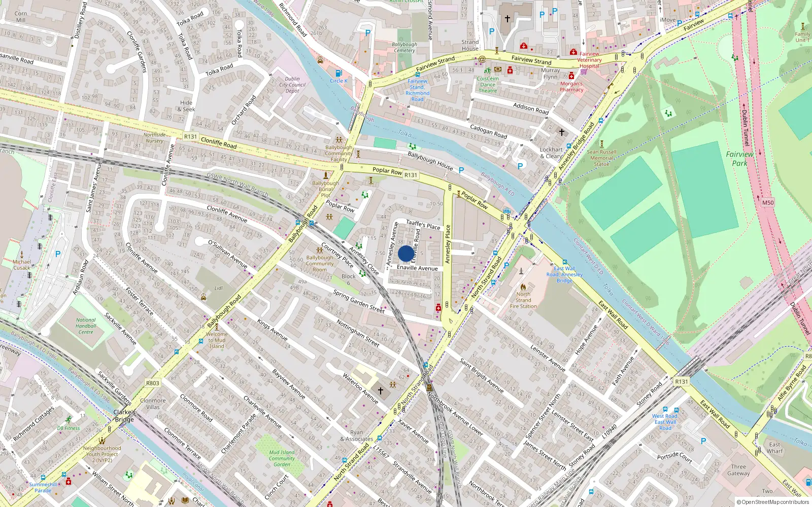 Overhead map showing the location of 4 Ennaville Road, Nth Strand, Dublin 3