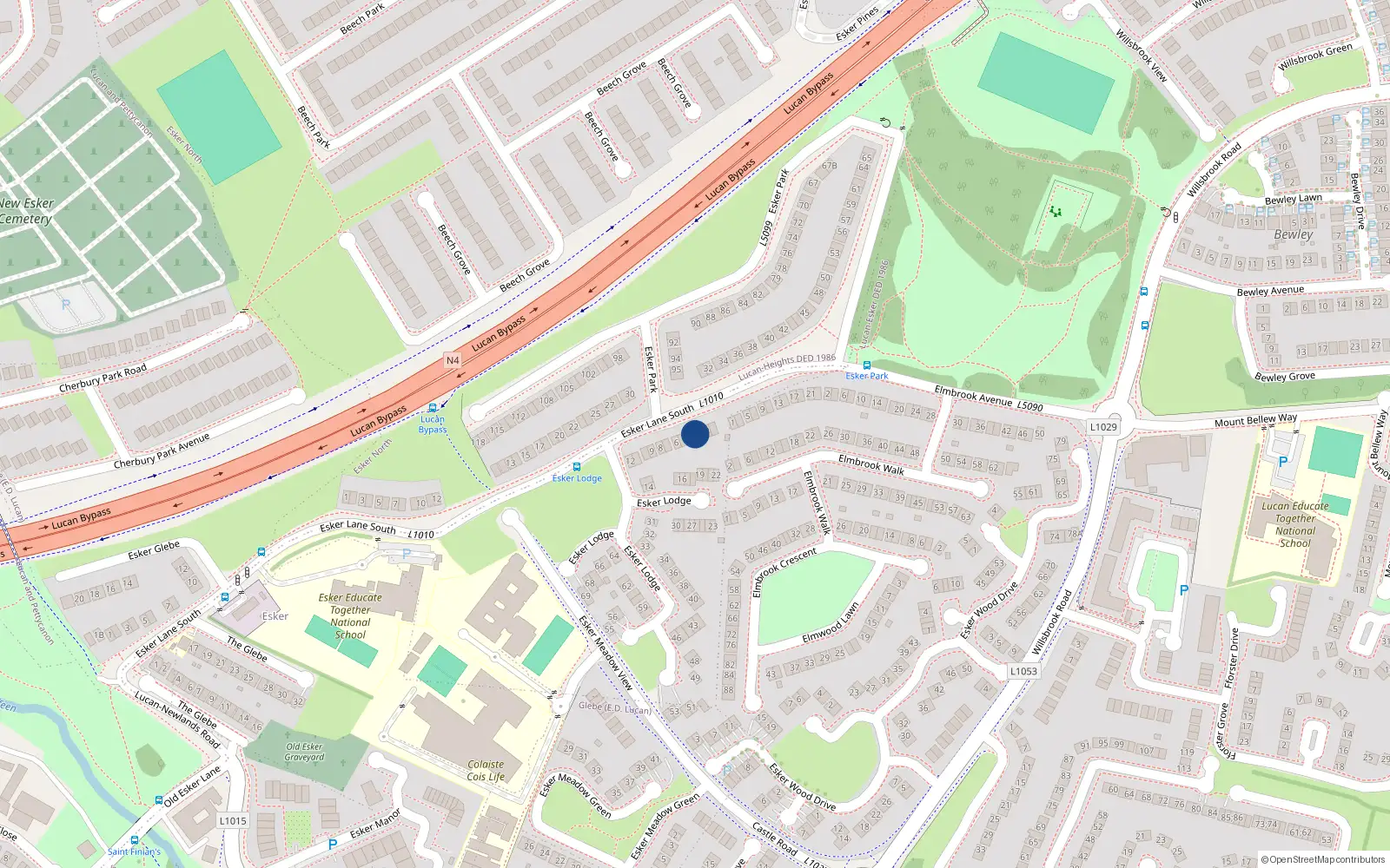 Overhead map showing the location of 4 Esker Lodge, Lucan