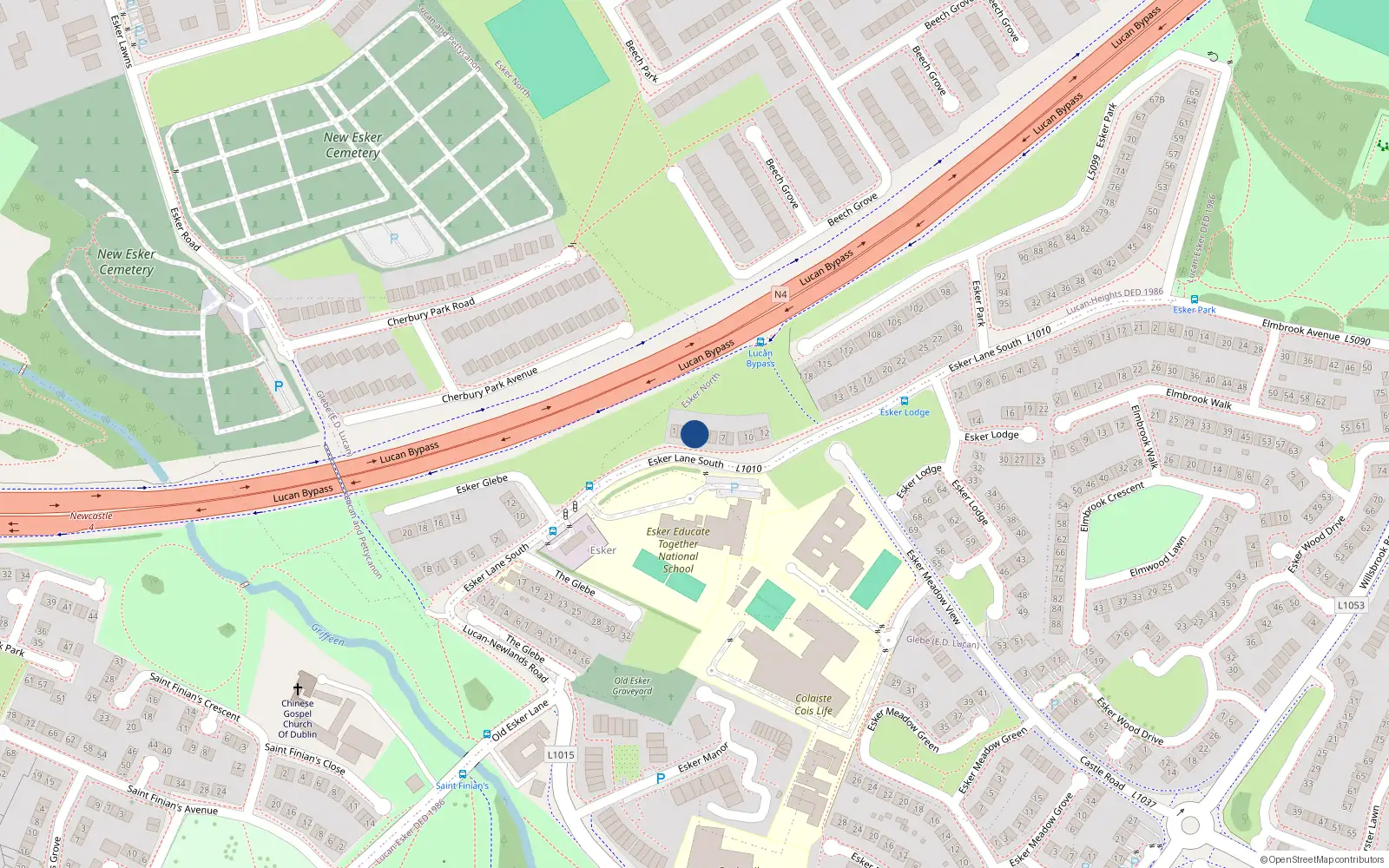 Overhead map showing the location of 4 Esker Park, Lucan, Dublin