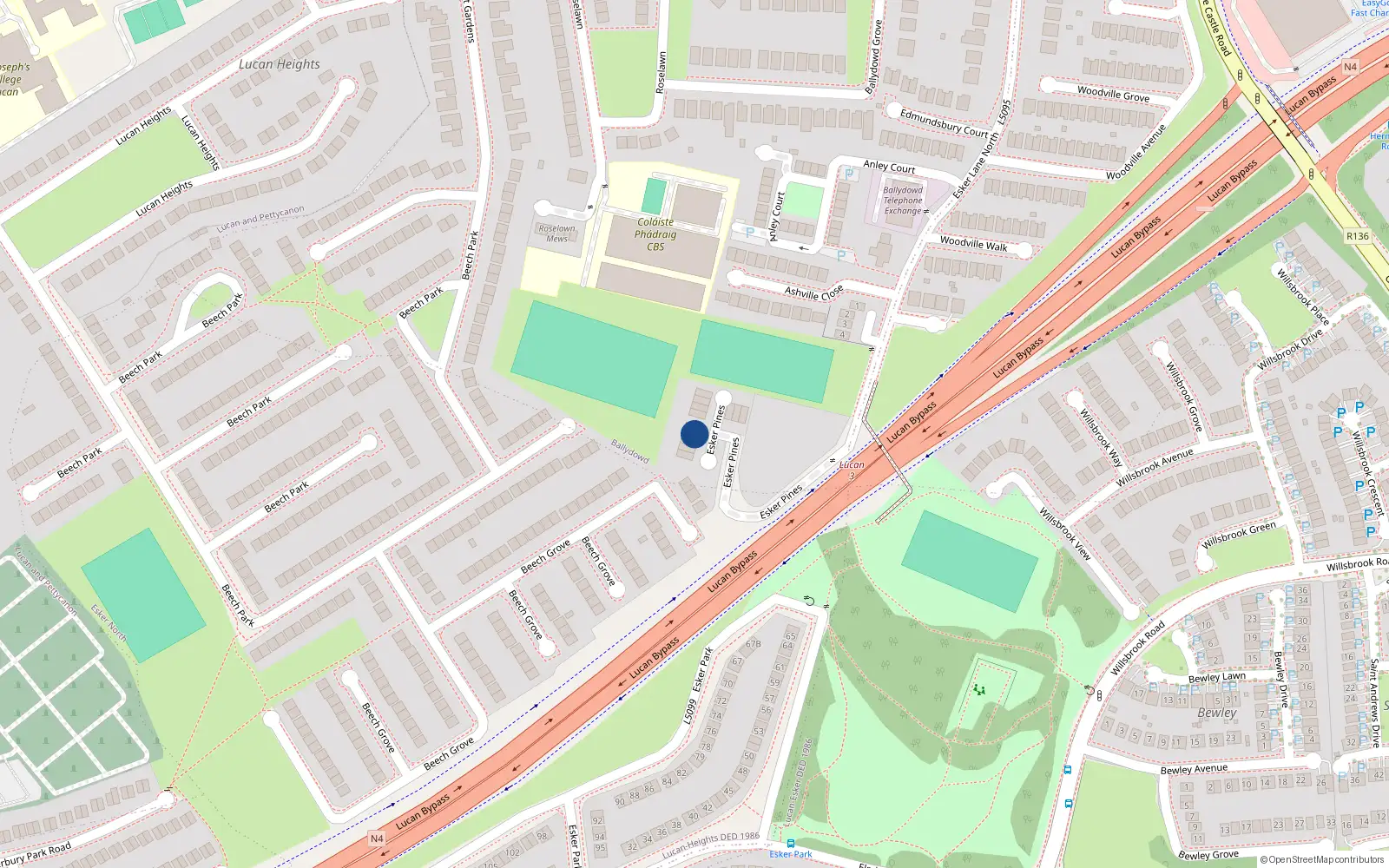 Overhead map showing the location of 4 Esker Pines, Lucan, Dublin