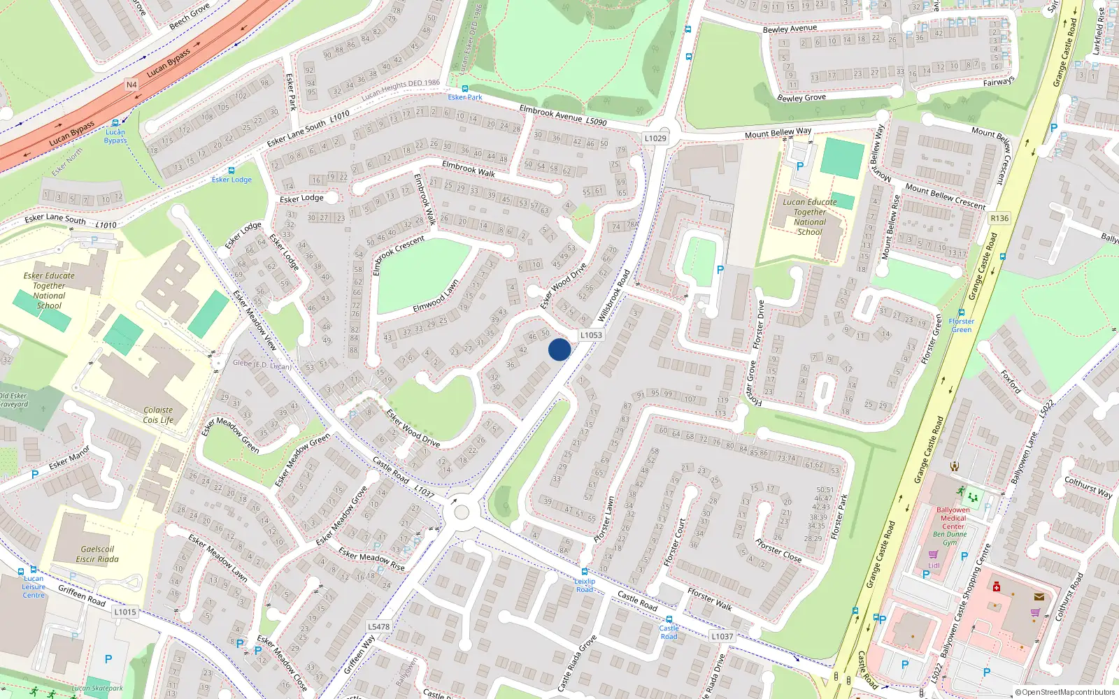 Overhead map showing the location of 4 Esker Wood Grove, Lucan, Co Dublin