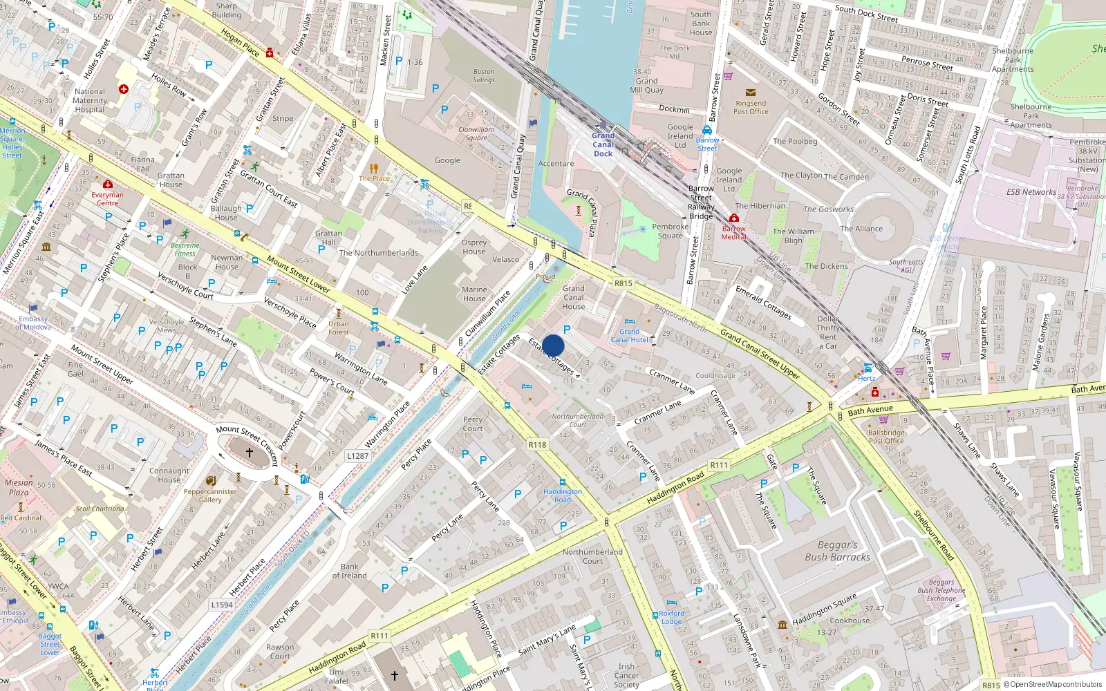 Overhead map showing the location of 4 Estate Cottages, Dublin 4