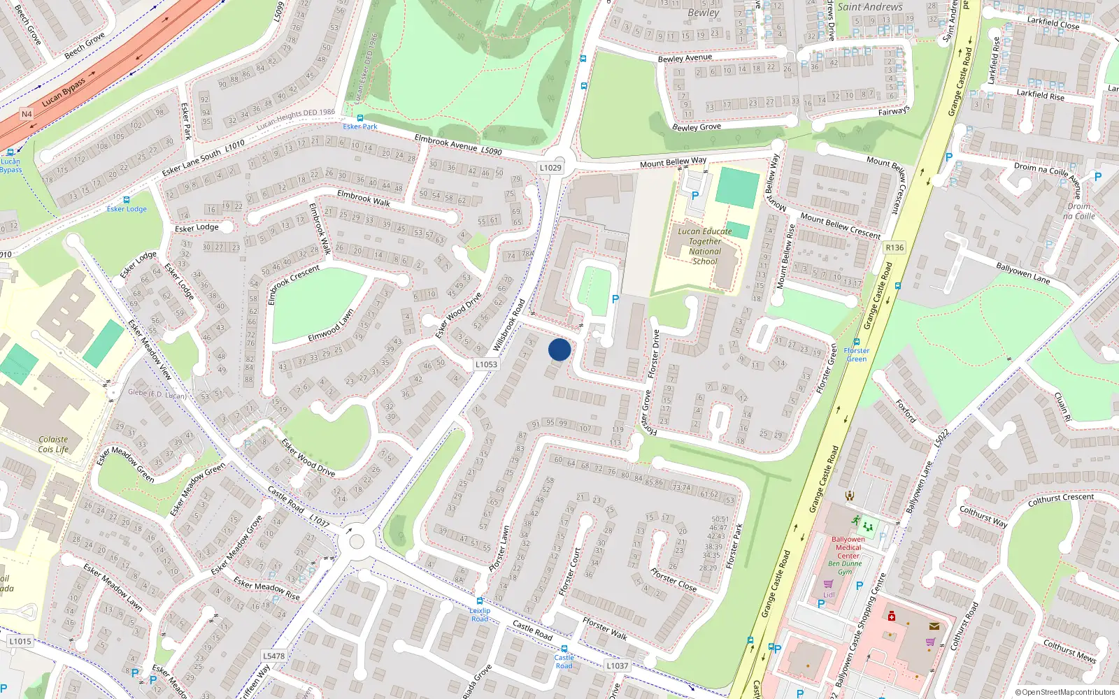 Overhead map showing the location of 4 Fforster Grove, Ballydowd Manor, Lucan