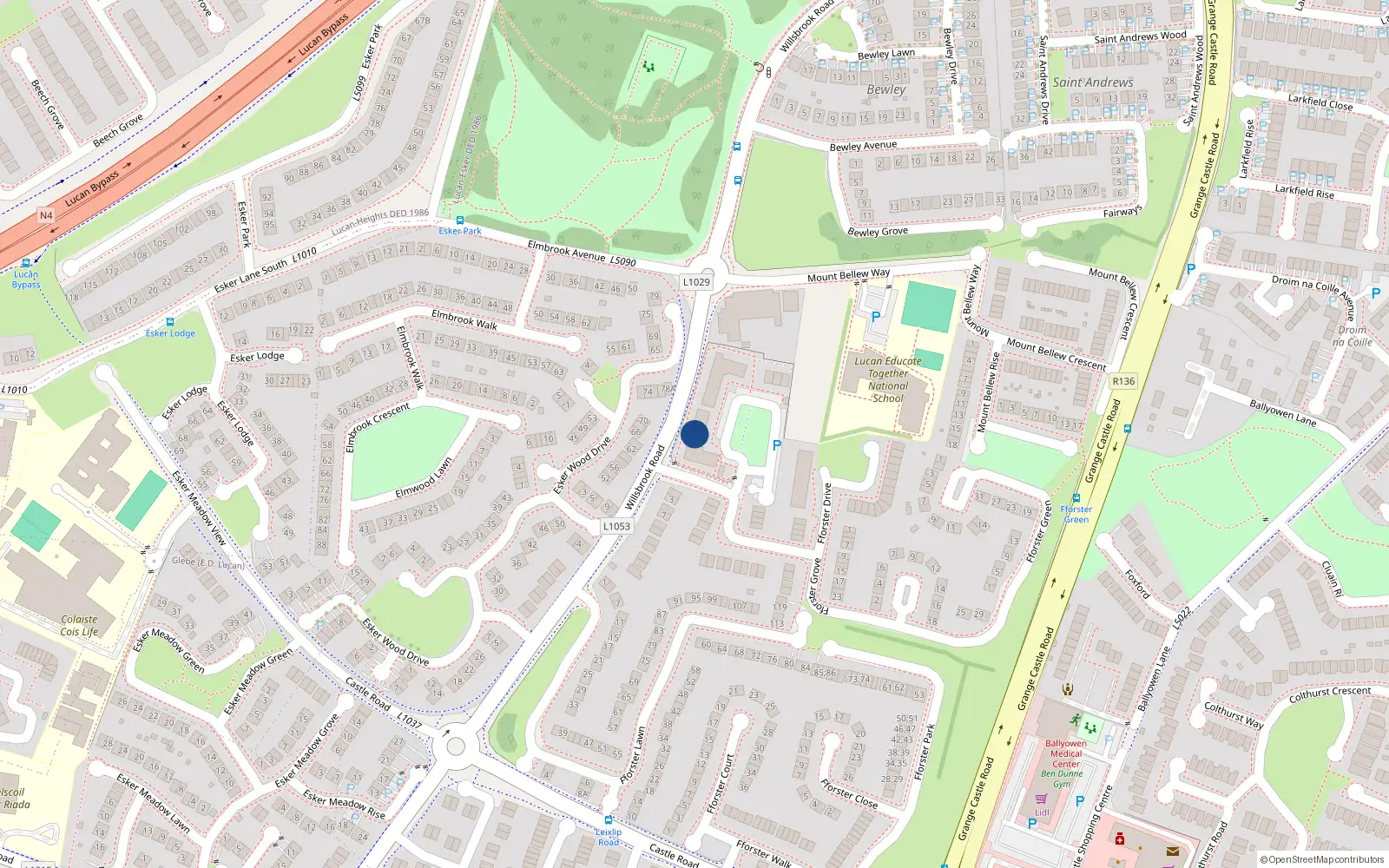 Overhead map showing the location of 4 Fforster Square, Lucan, Dublin