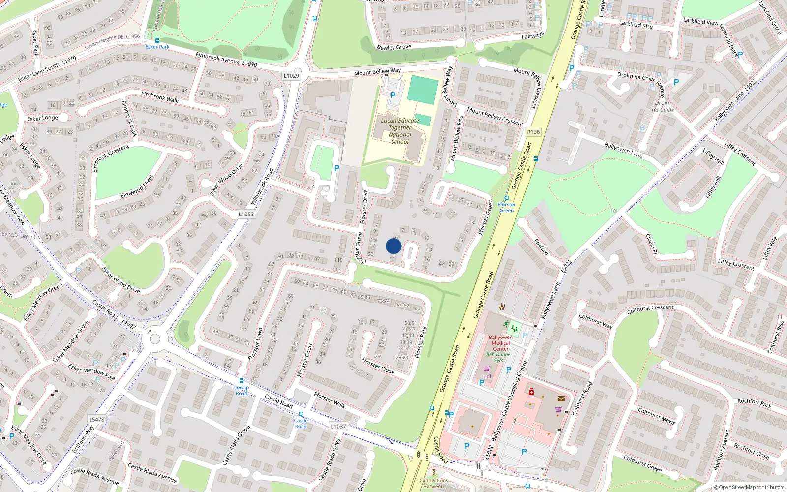 Overhead map showing the location of 4 Fforster Way, Lucan, Dublin