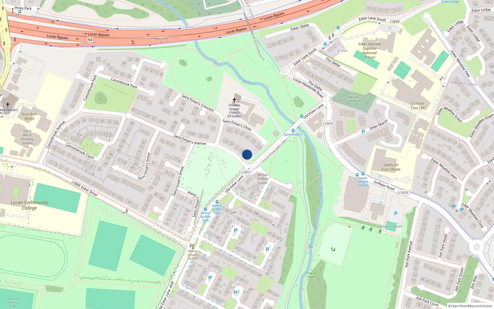 Overhead map showing the location of 4 Finians Avenue, Lucan, Dublin