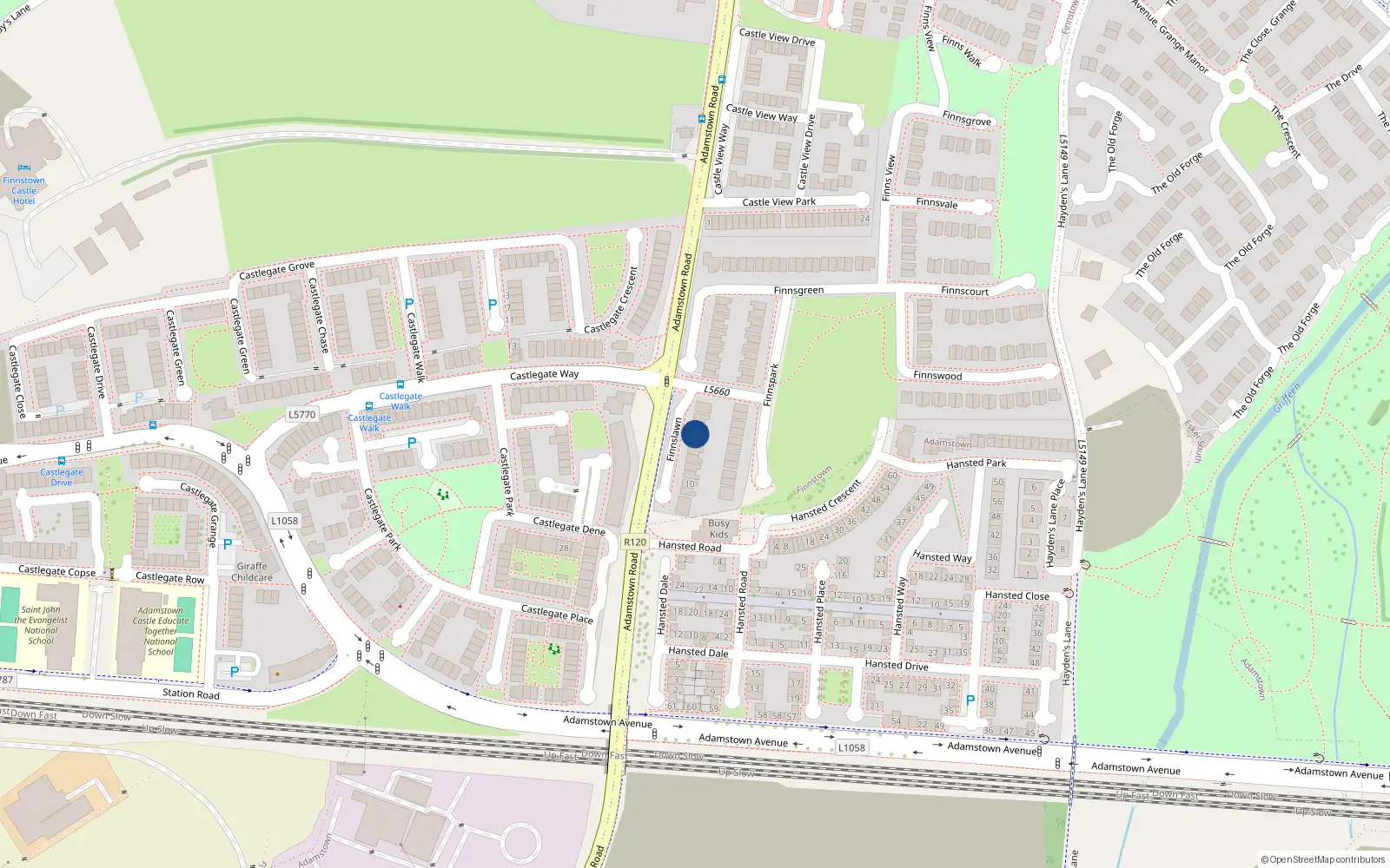 Overhead map showing the location of 4 Finnslawn, Finnstown Cloisters, Lucan