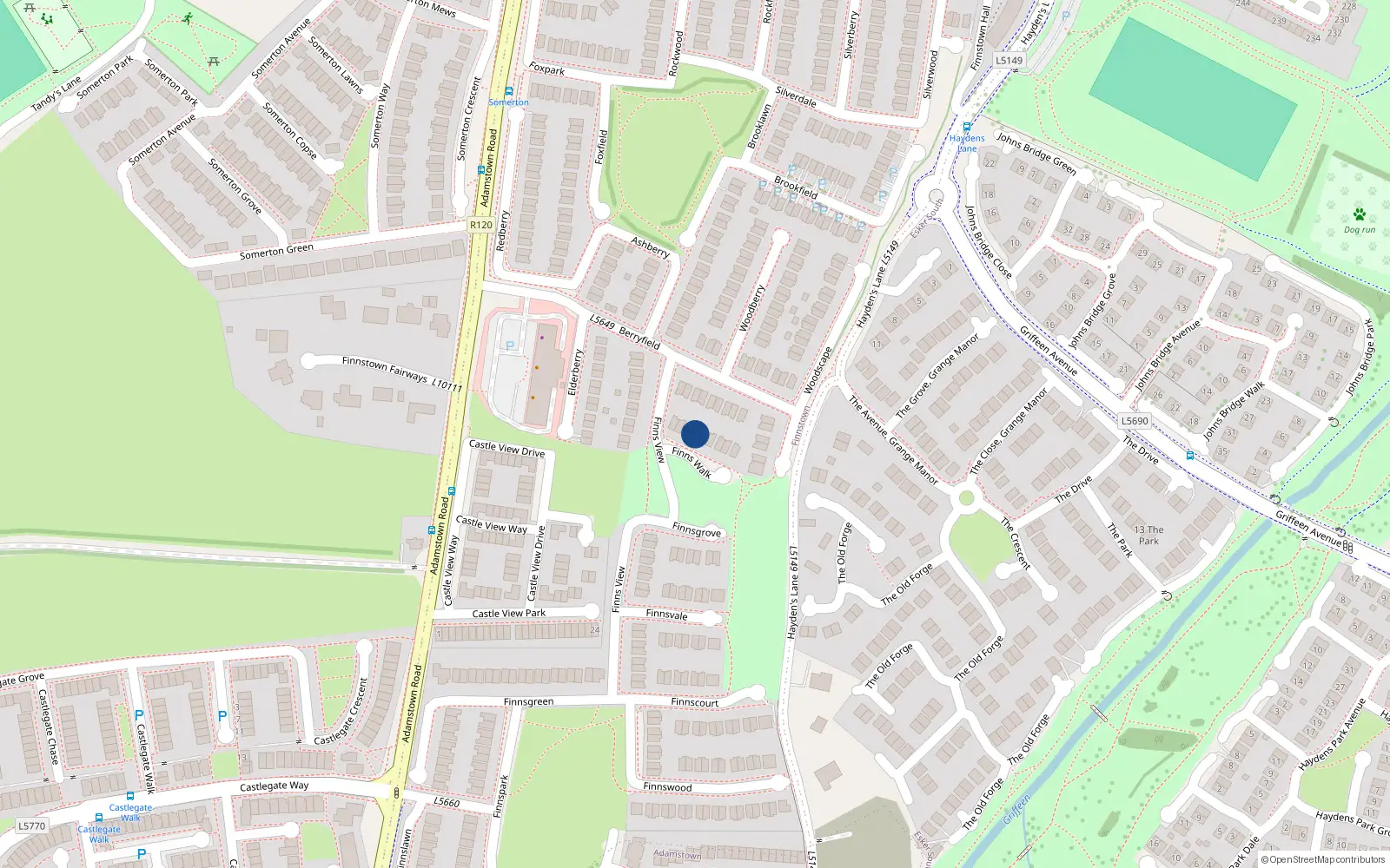 Overhead map showing the location of 4 Finnswalk, Finnstown Priory, Lucan