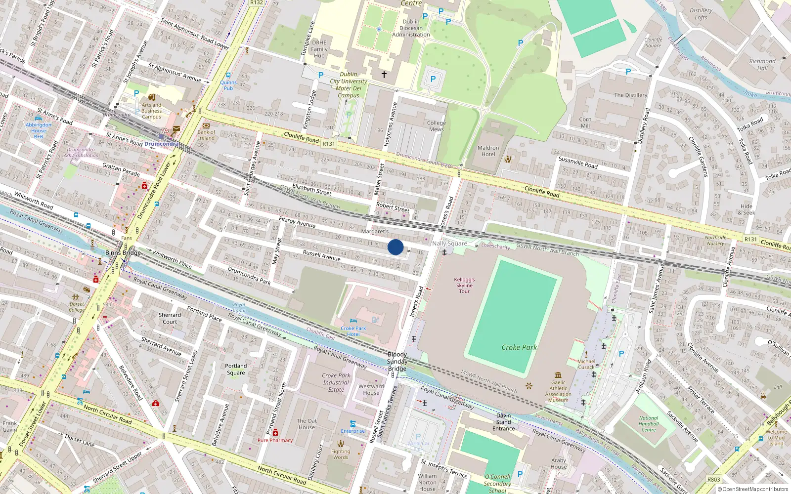 Overhead map showing the location of 4 Fitzroy Avenue, Dublin 3