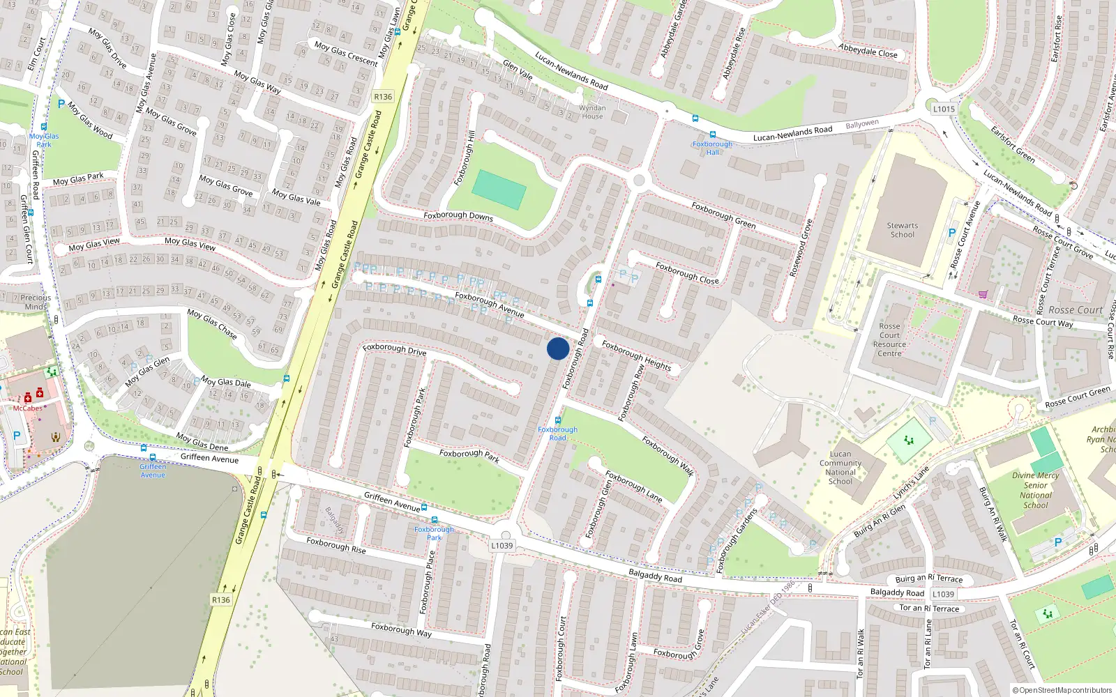Overhead map showing the location of 4 Foxborough Road, Lucan