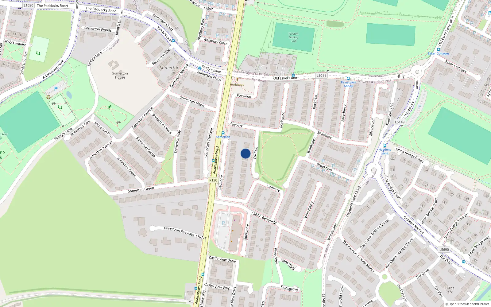 Overhead map showing the location of 4 Foxfield, Finnstown Abbey, Lucan